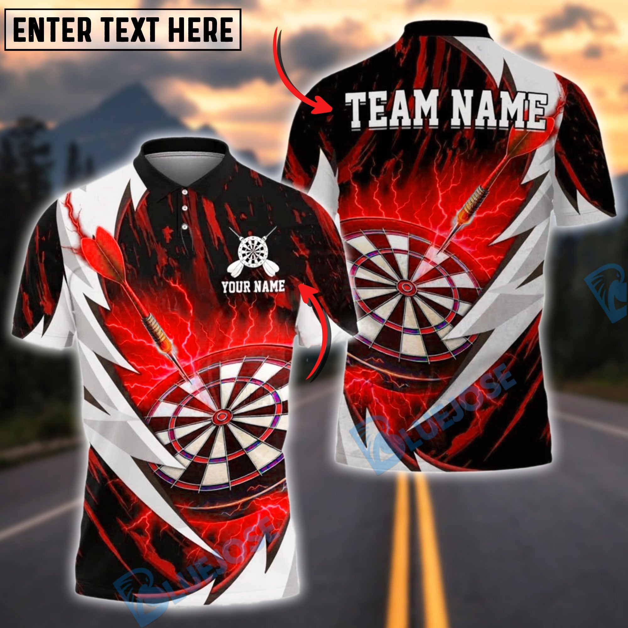 BlueJose Darts Electric Lightning Design Customized Name, Team Name 3D Shirt (4 Colors)