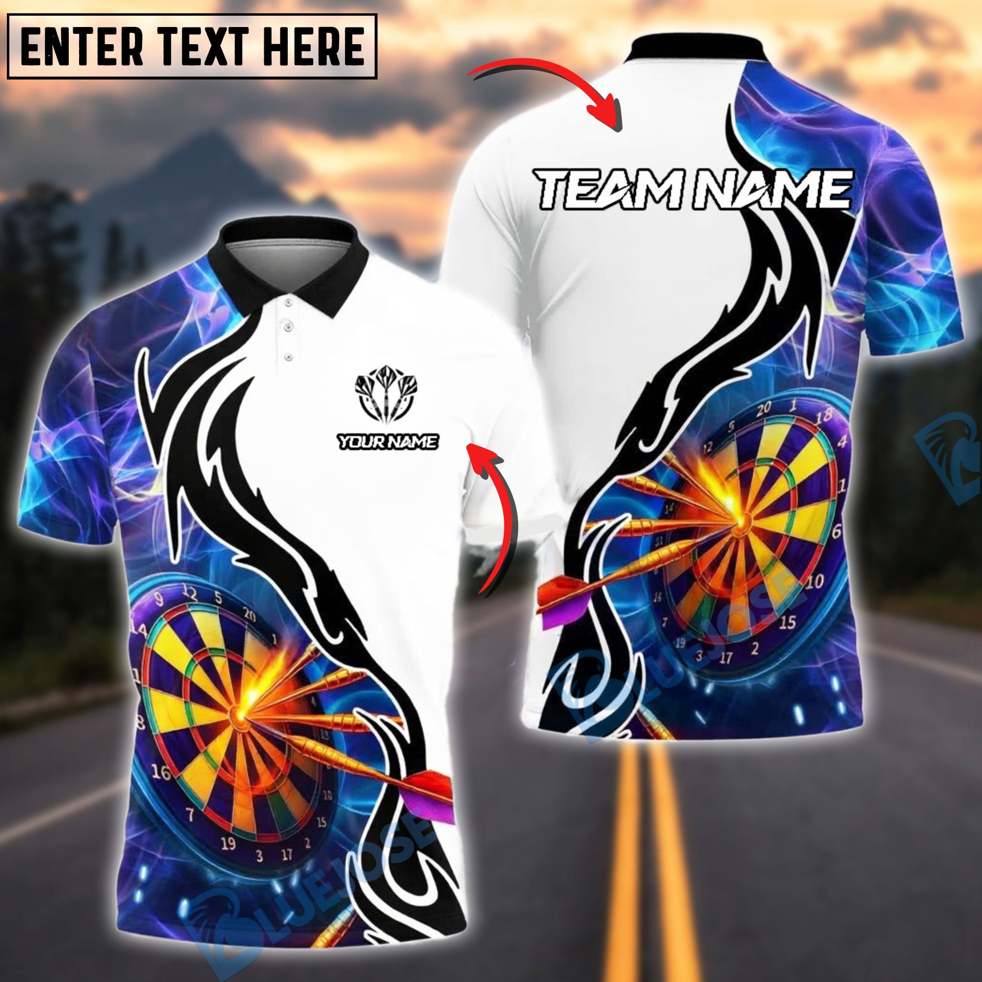 BlueJose Darts Tribal Energy Customized Name, Team Name 3D Shirt (4 Colors)
