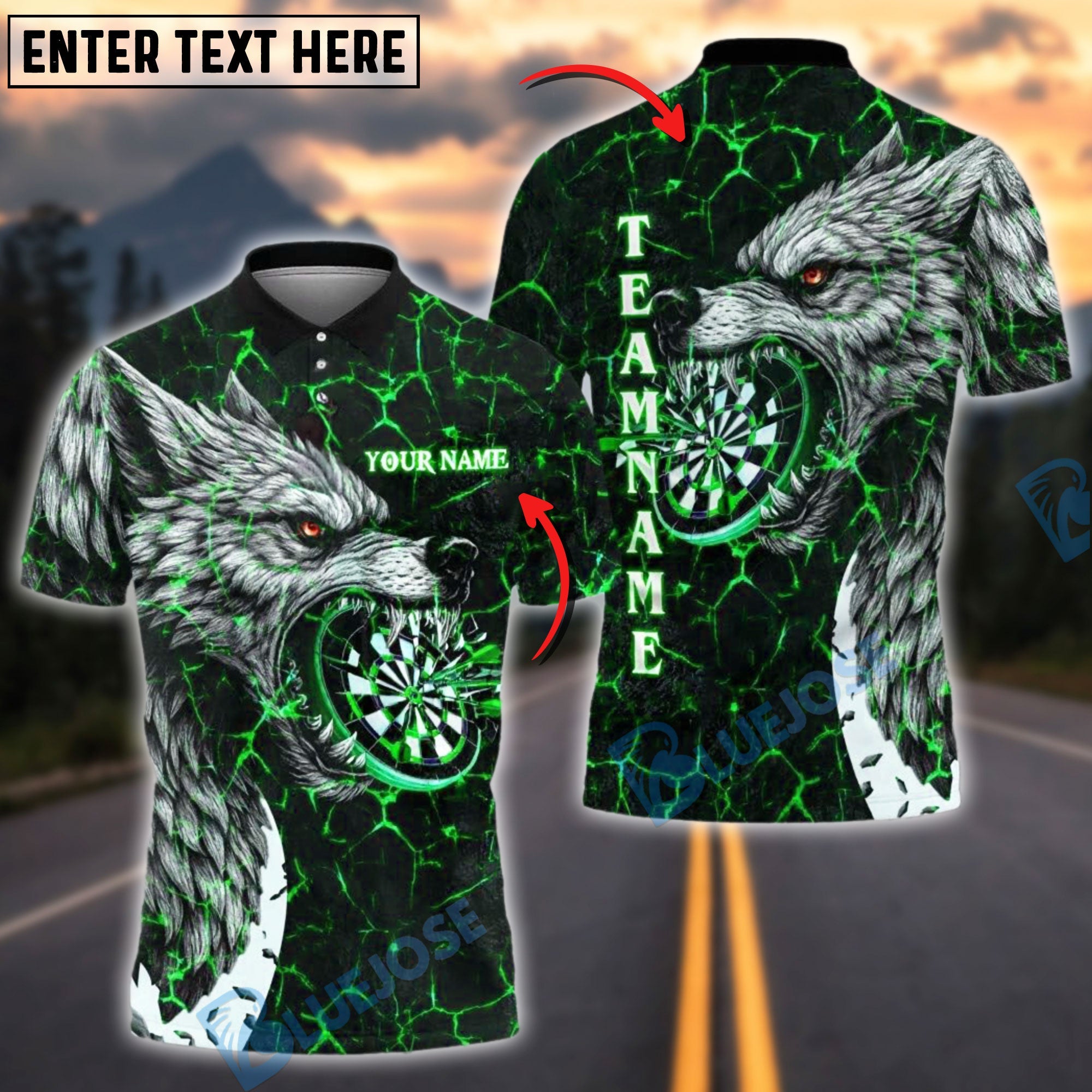 BlueJose Darts Wolf Lava Cracks Customized Name, Team Name 3D Shirt (4 Colors)