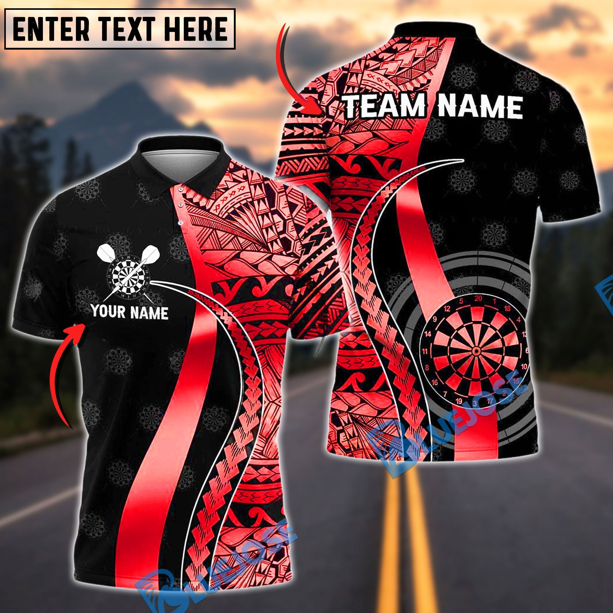 BlueJose Darts Golden Tribal Personalized Name, Team Name Shirt (4 Colors)