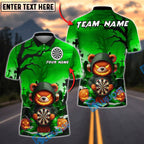 BlueJose Darts Halloween Bear Pumpkin Dartboard Personalized Name, Team Name Unisex Shirt (4 Colors)