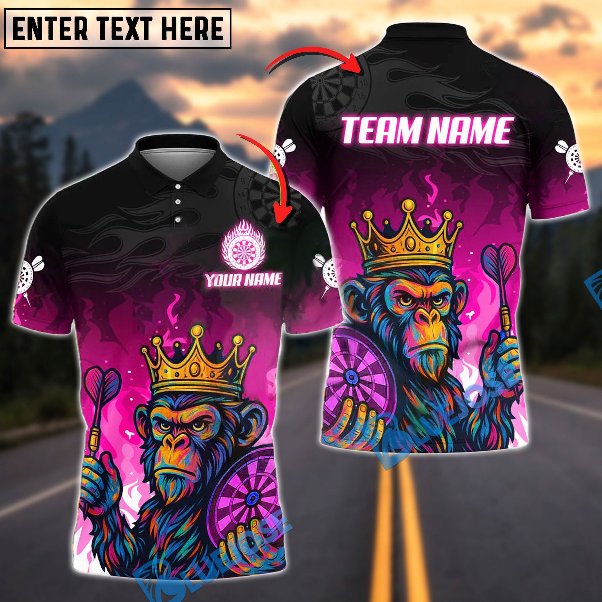BlueJose Darts Monkey King Warrior Customized Name, Team Name 3D Shirt (4 Colors)