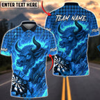 BlueJose Darts Bull Fire Flames Caro Pattern Multicolor Options Personalized Name Shirt (4 Colors)