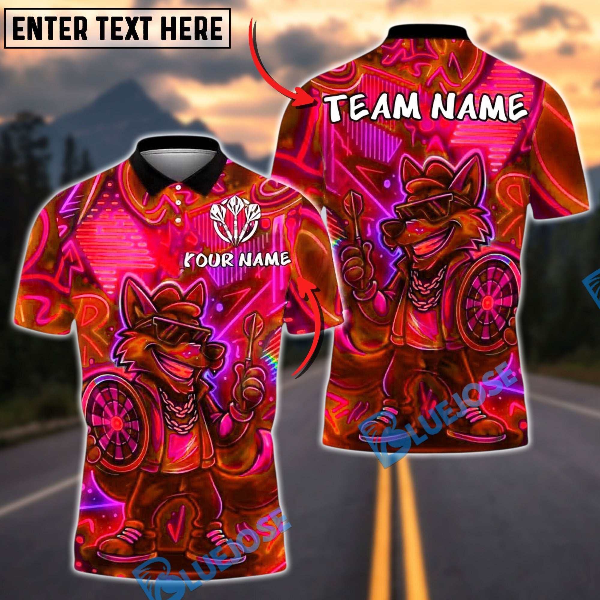 BlueJose Darts Neon Wolf Cool Graffiti Customized Name, Team Name 3D Shirt (4 Colors)