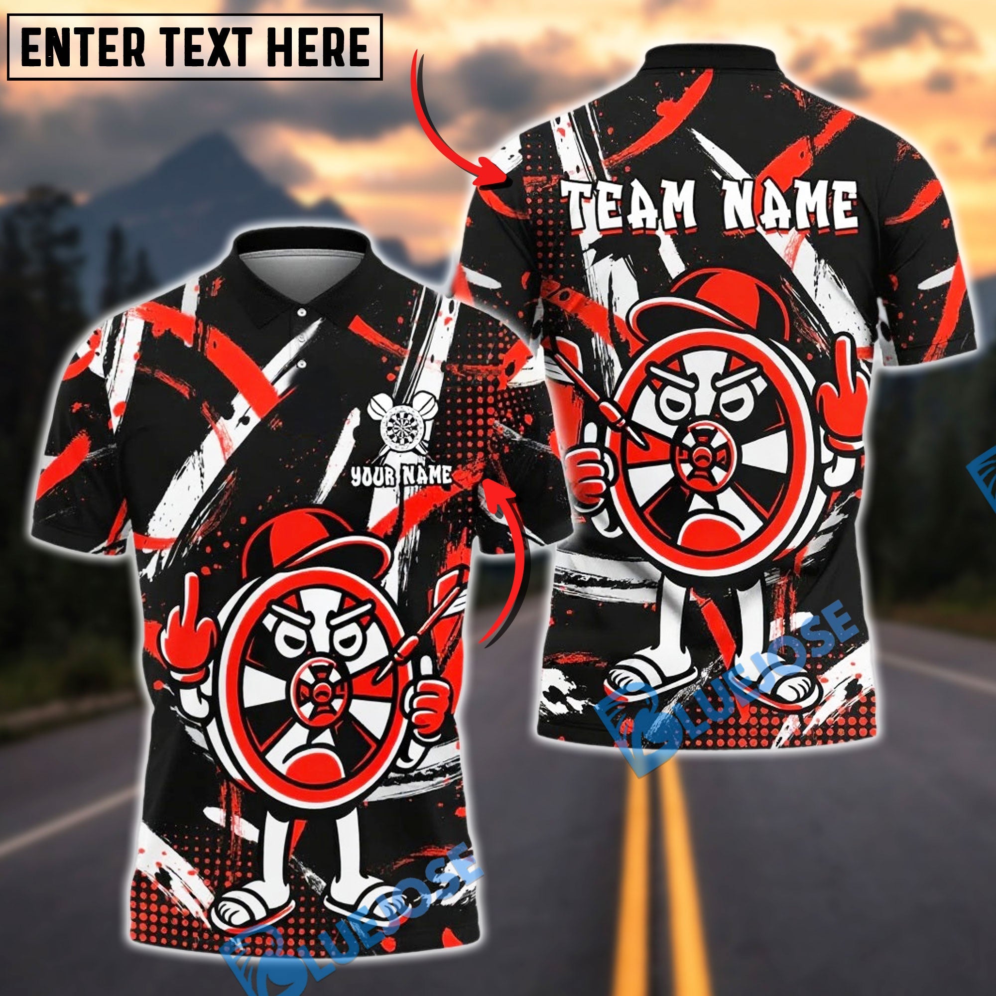 BlueJose Darts Funny Cartoon Dartboard Customized Name, Team Name 3D Shirt (4 Colors)