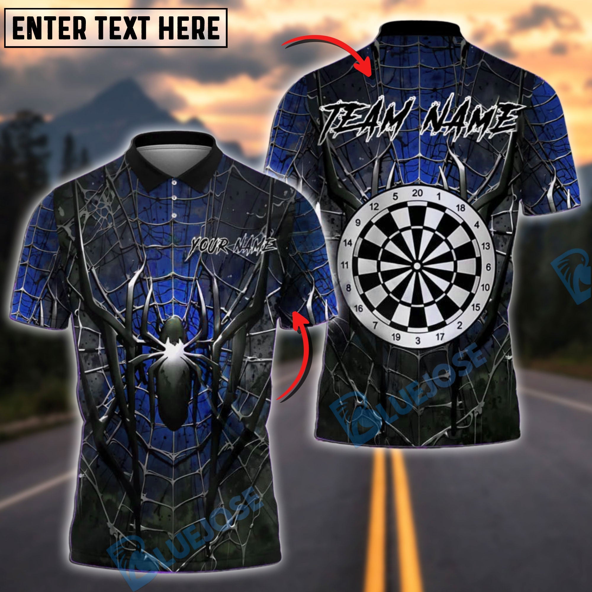 BlueJose Darts Spider Web Dark Customized Name, Team Name 3D Shirt (4 Colors)