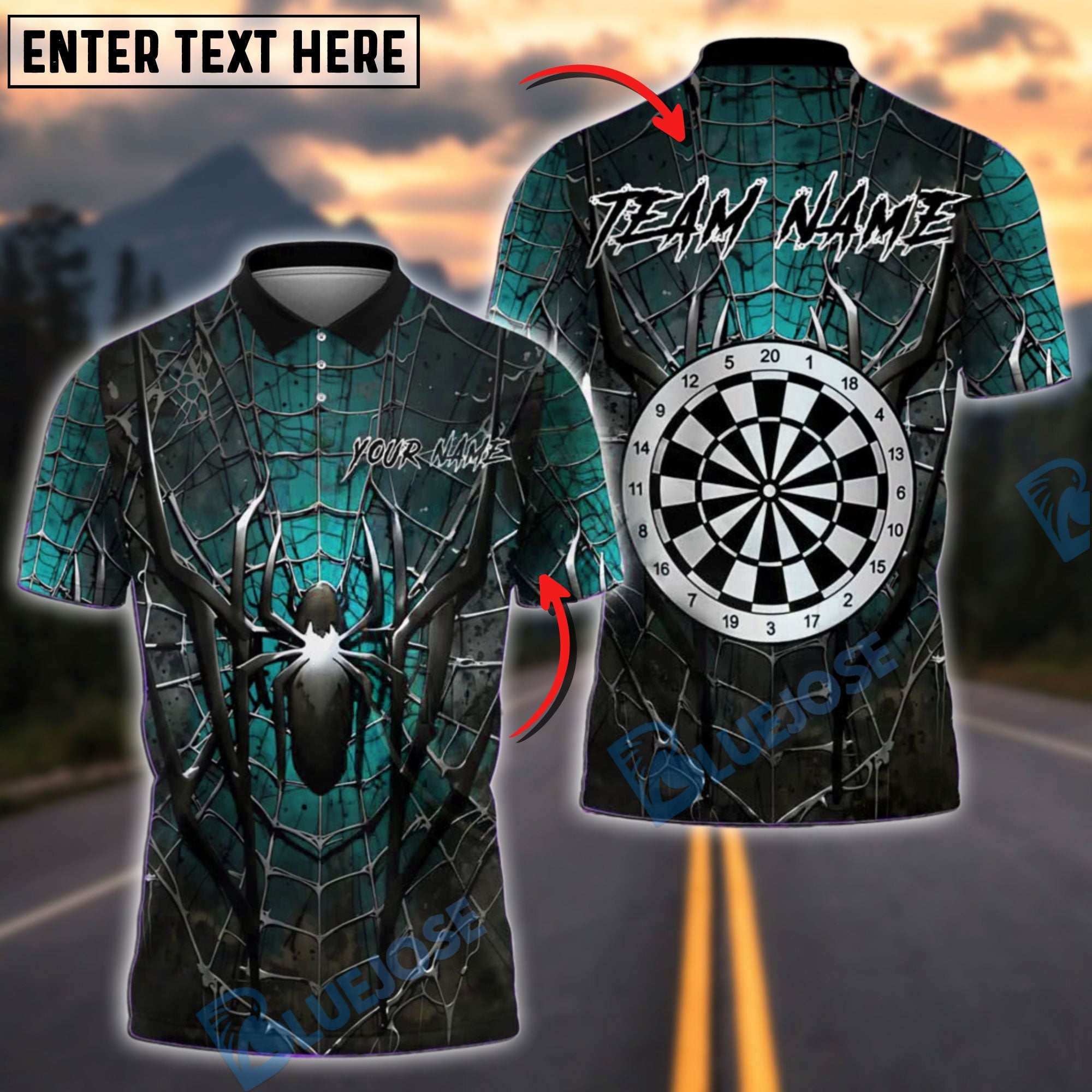 BlueJose Darts Spider Web Dark Customized Name, Team Name 3D Shirt (4 Colors)