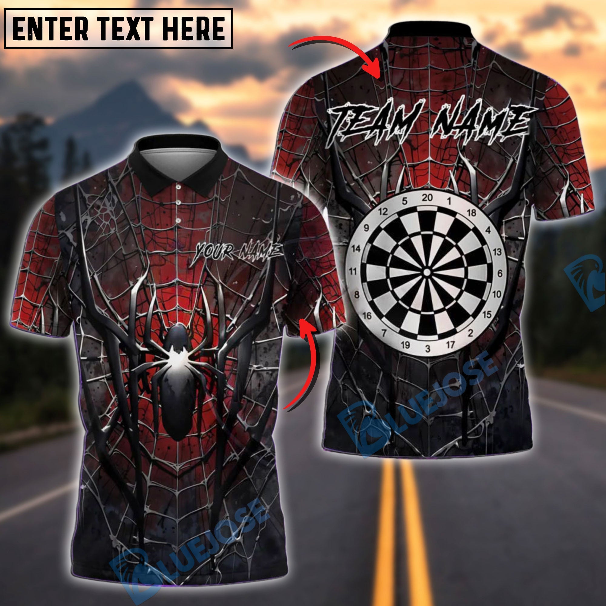 BlueJose Darts Spider Web Dark Customized Name, Team Name 3D Shirt (4 Colors)