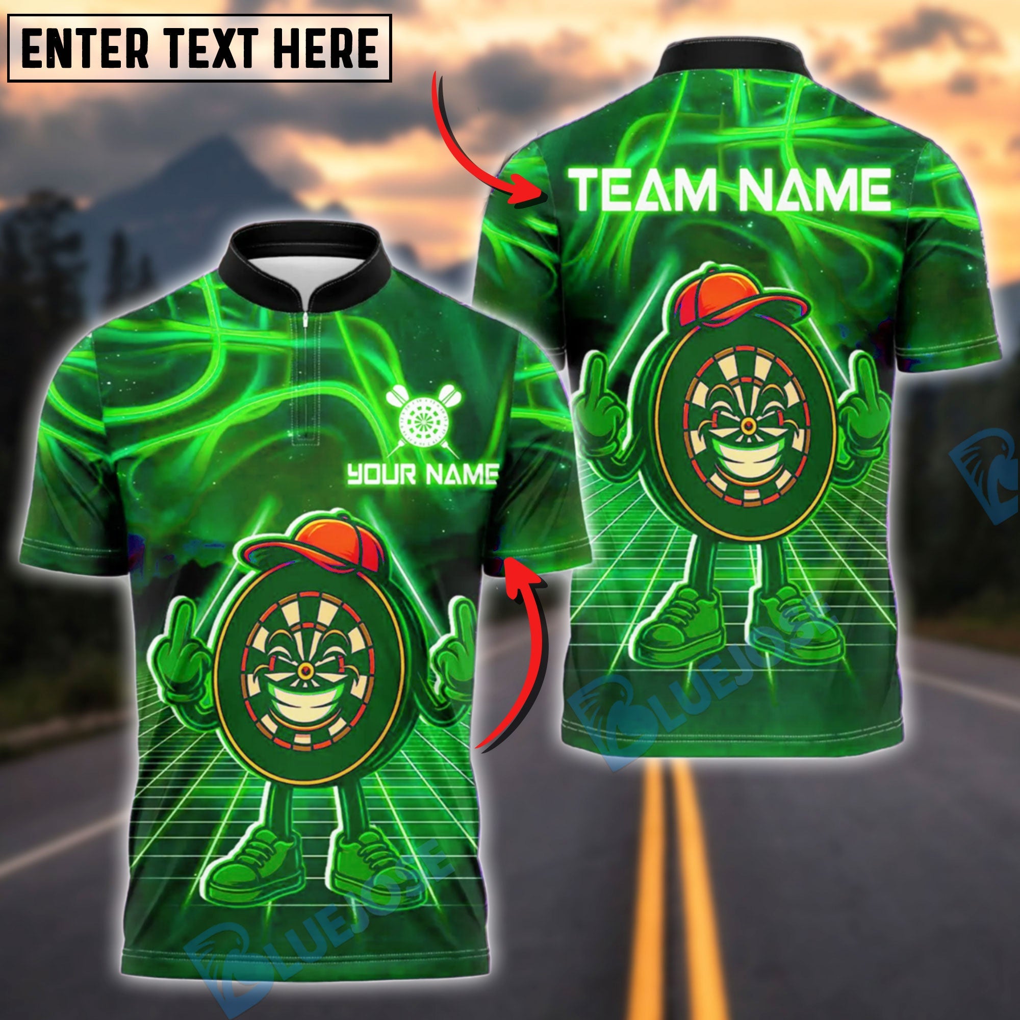 BlueJose Darts Funny Dartboard Cartoon Neon Style Customized Name, Team Name 3D Shirt (4 Colors)