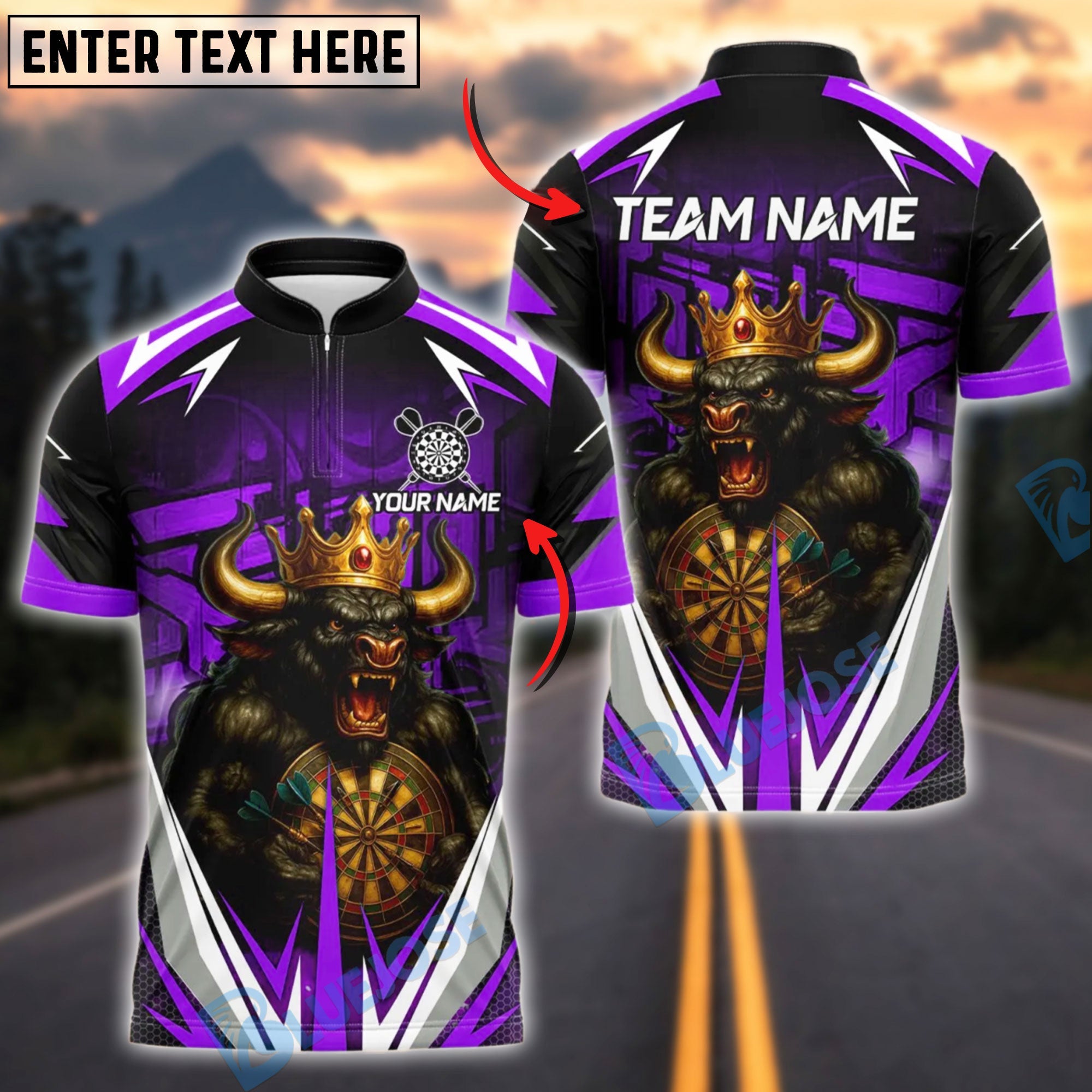 BlueJose Darts Bull King Crown Power Customized Name, Team Name 3D Shirt (4 Colors)