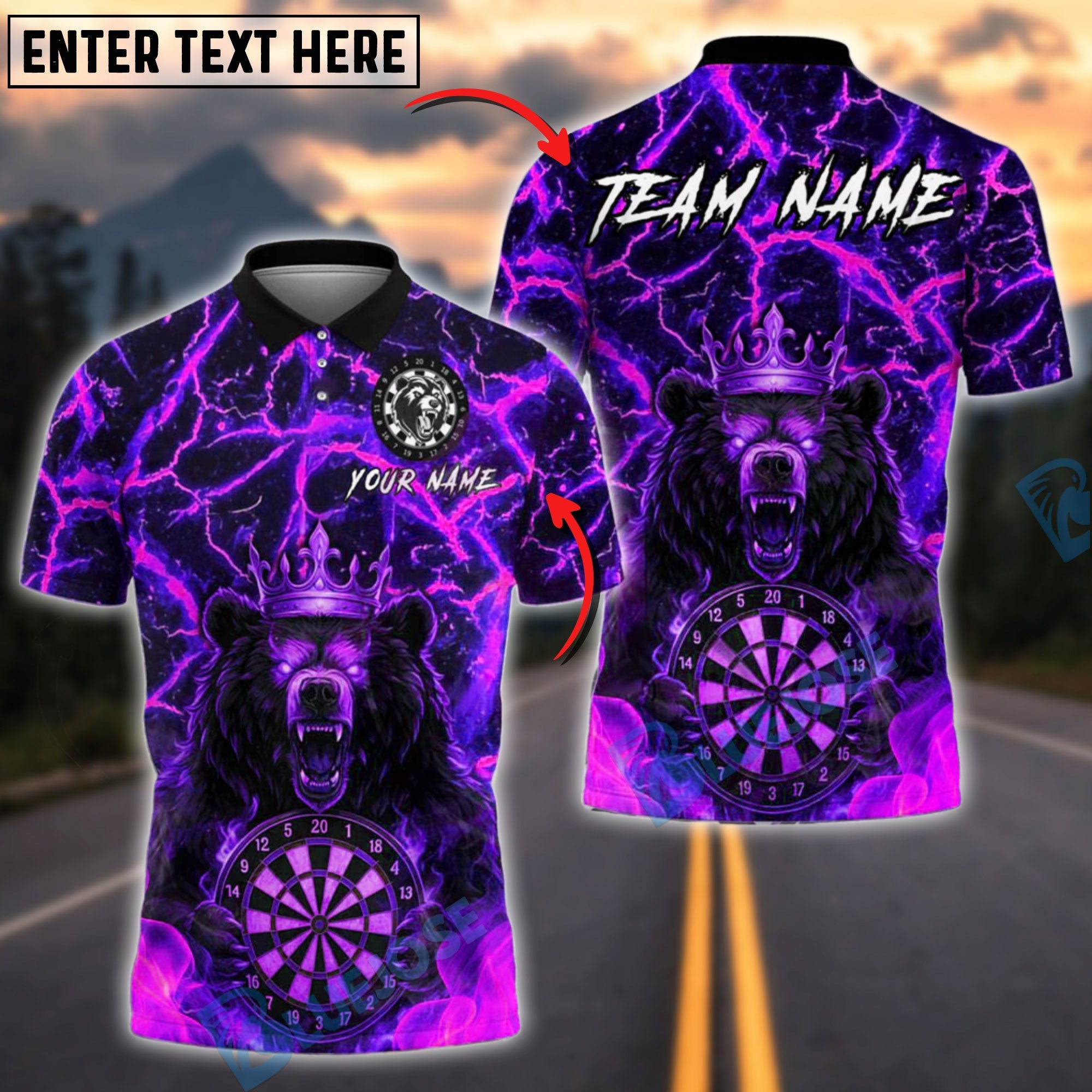 BlueJose Darts Fiery Bear King Customized Name, Team Name 3D Shirt (4 Colors)