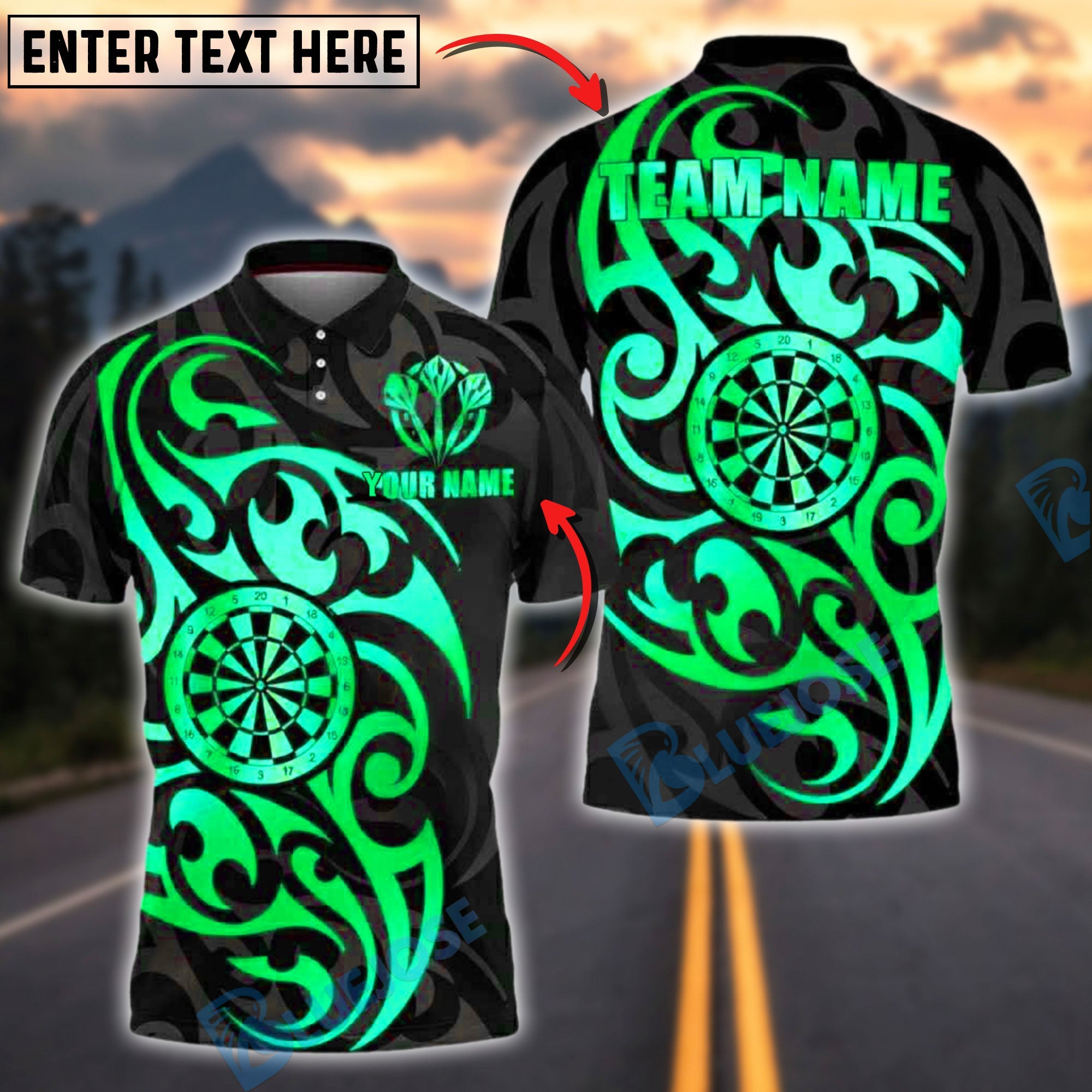 BlueJose Darts Golden Tribal Pattern Customized Name, Team Name 3D Shirt (4 Colors)