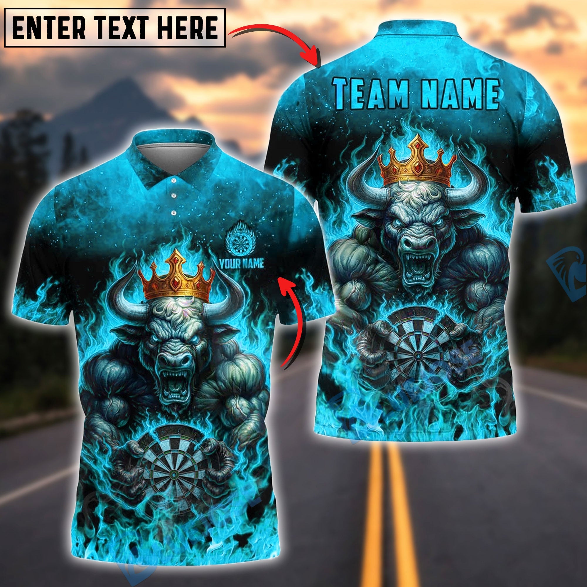 BlueJose Darts Inferno Bull King Customized Name, Team Name 3D Shirt (4 Colors)