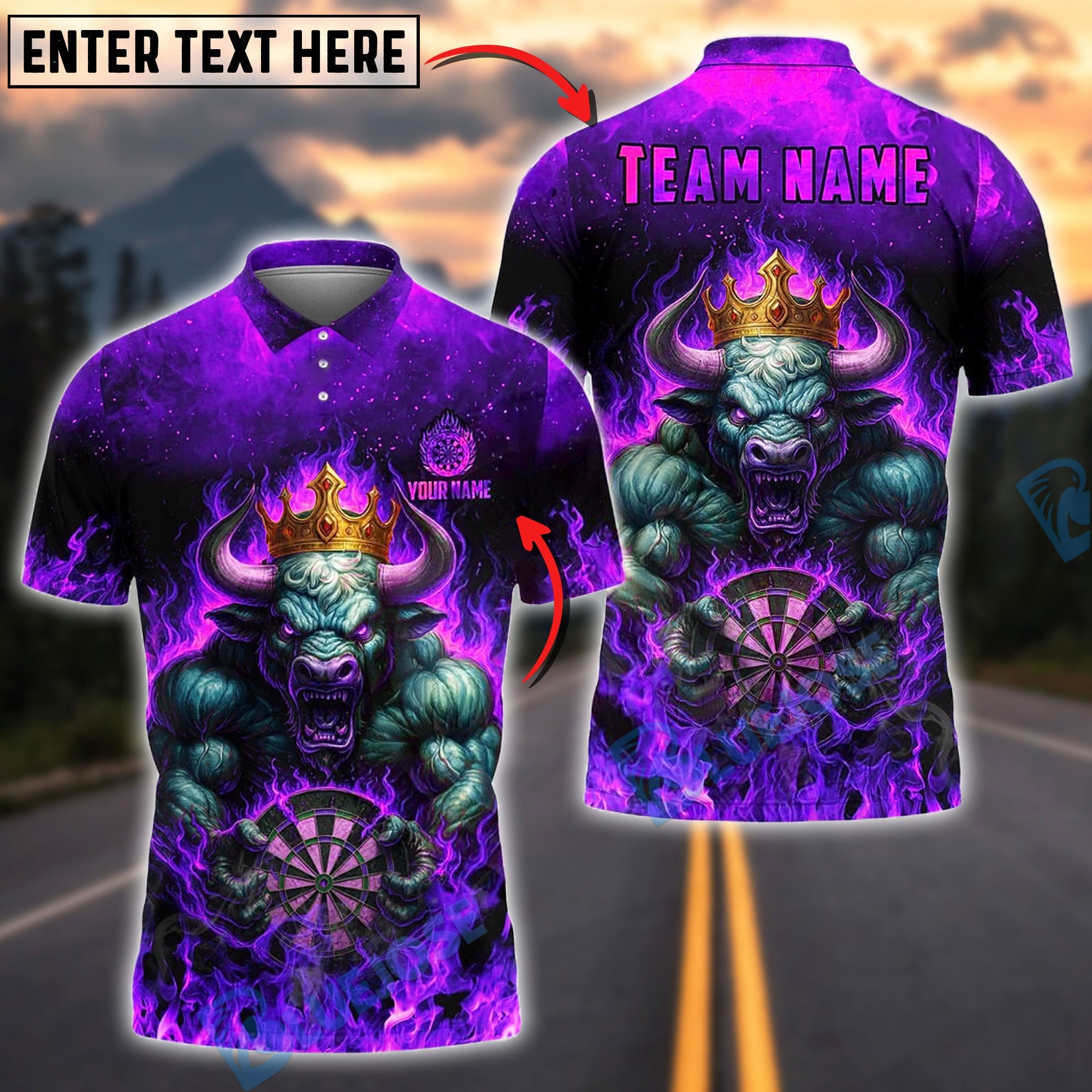 BlueJose Darts Inferno Bull King Customized Name, Team Name 3D Shirt (4 Colors)