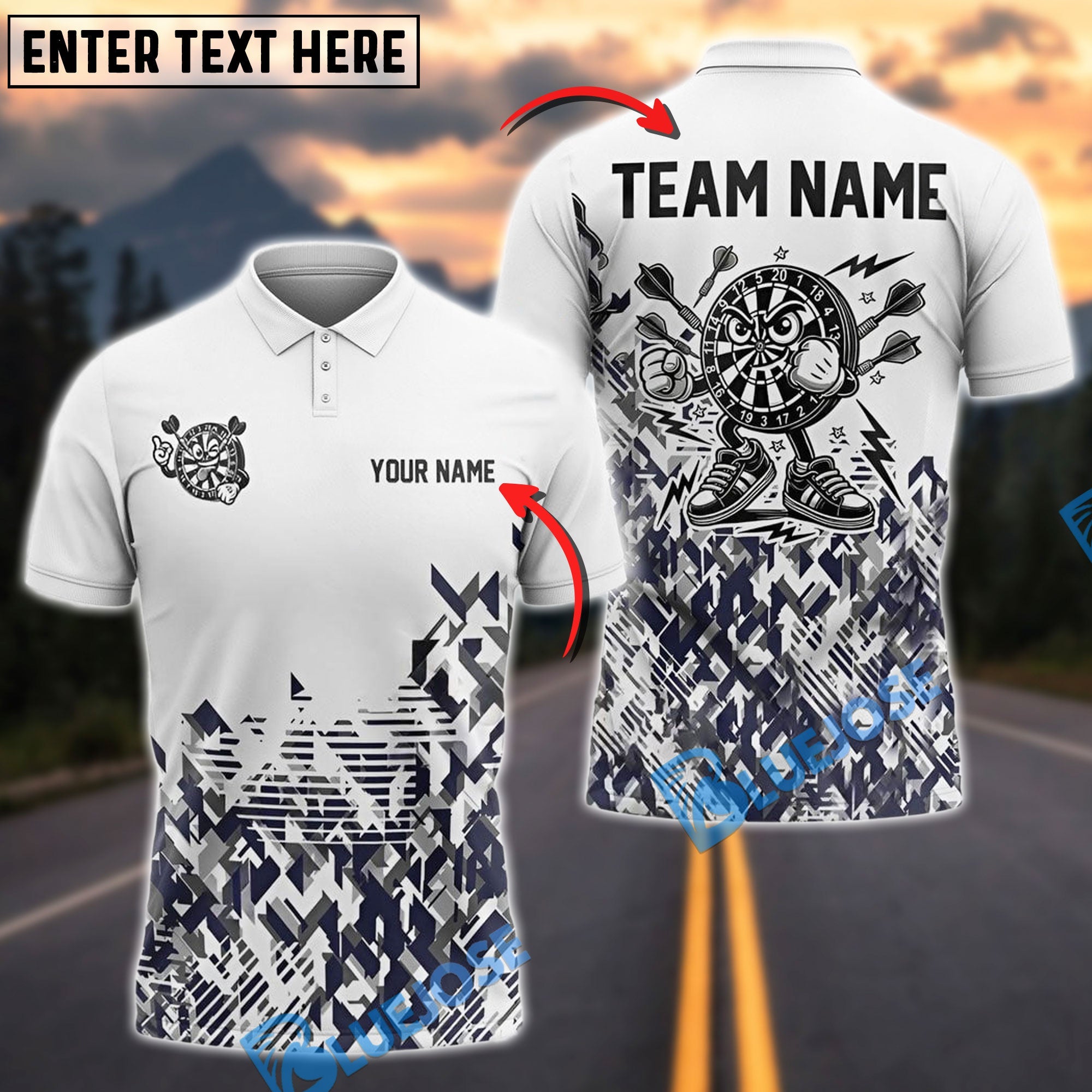 BlueJose Darts Funny Pixel Master Personalized Name, Team Name Shirt