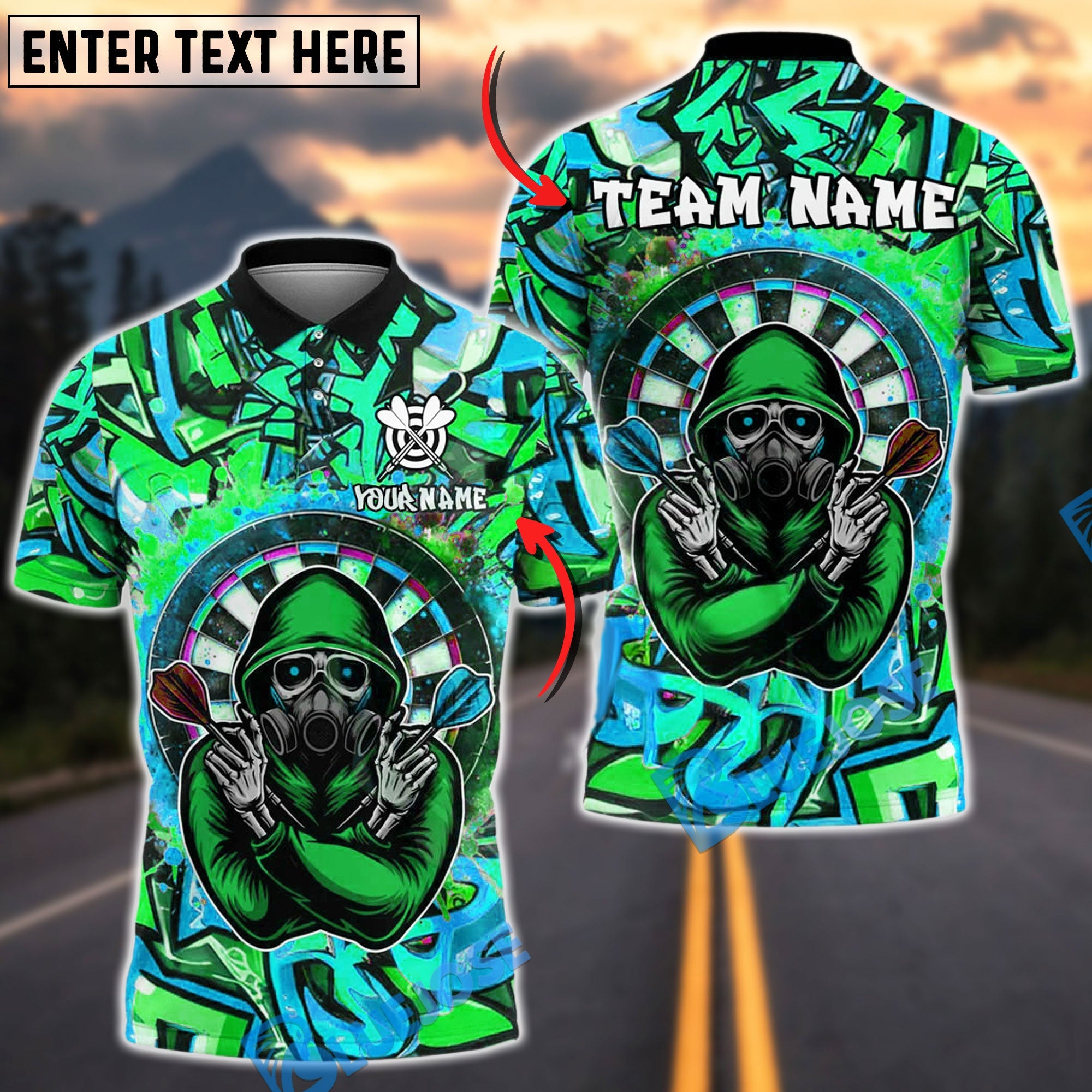 BlueJose Darts Graffiti Assassin Customized Name, Team Name 3D Shirt (4 Colors)