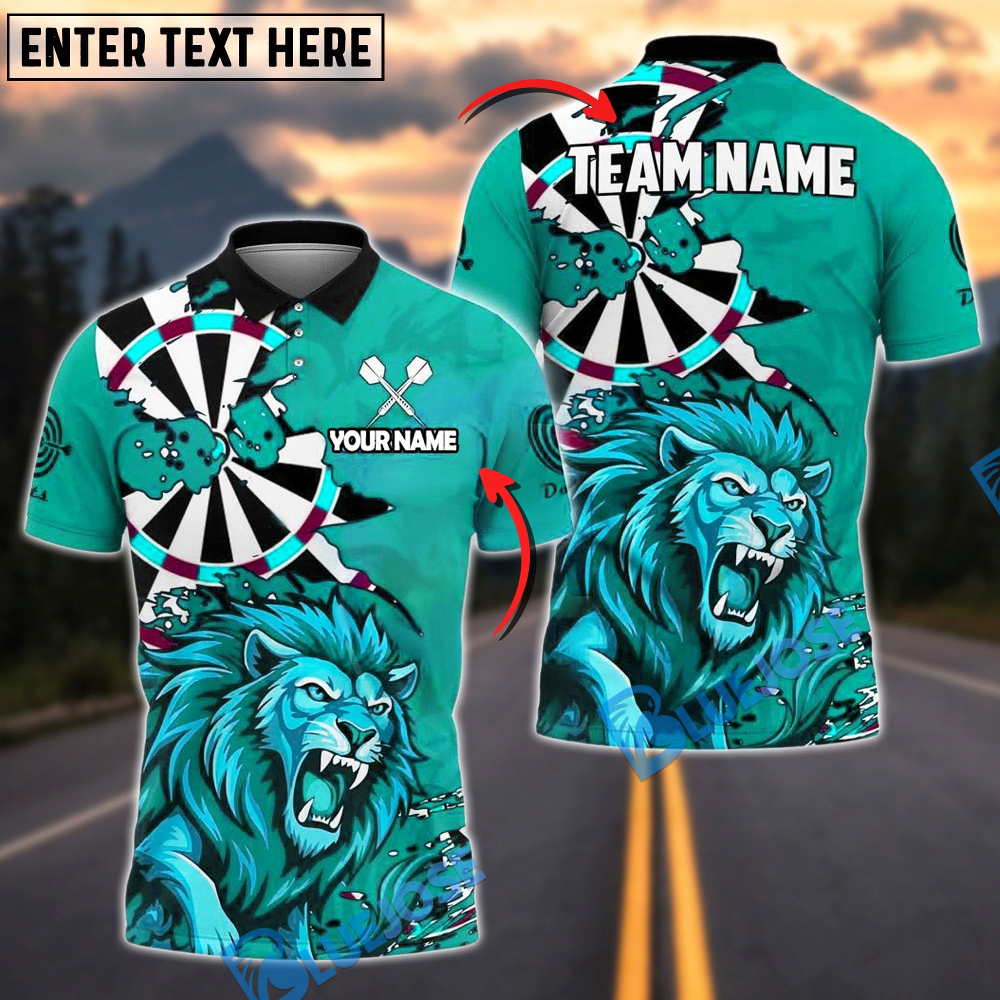 BlueJose Darts Lion Roaring Beast Style Personalized Name, Team Name Shirt (4 Colors)