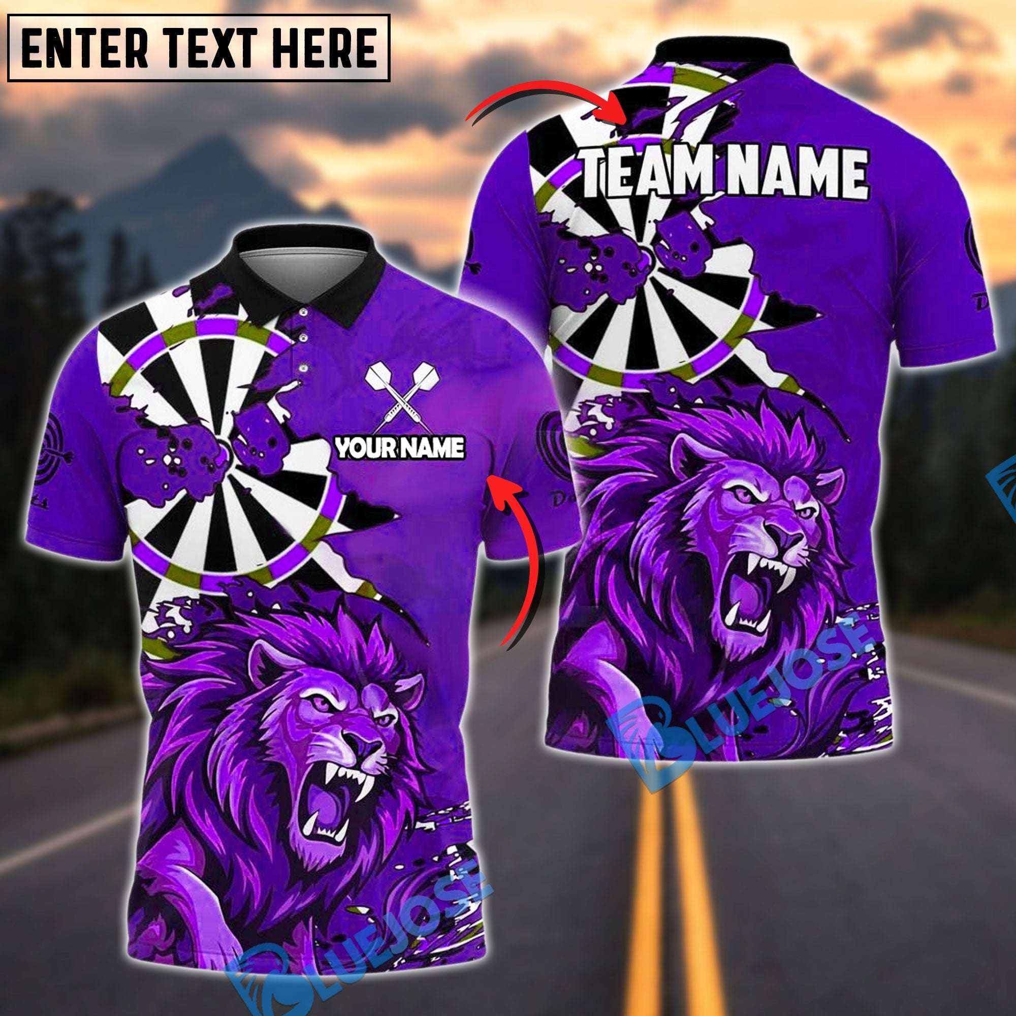 BlueJose Darts Lion Roaring Beast Style Personalized Name, Team Name Shirt (4 Colors)