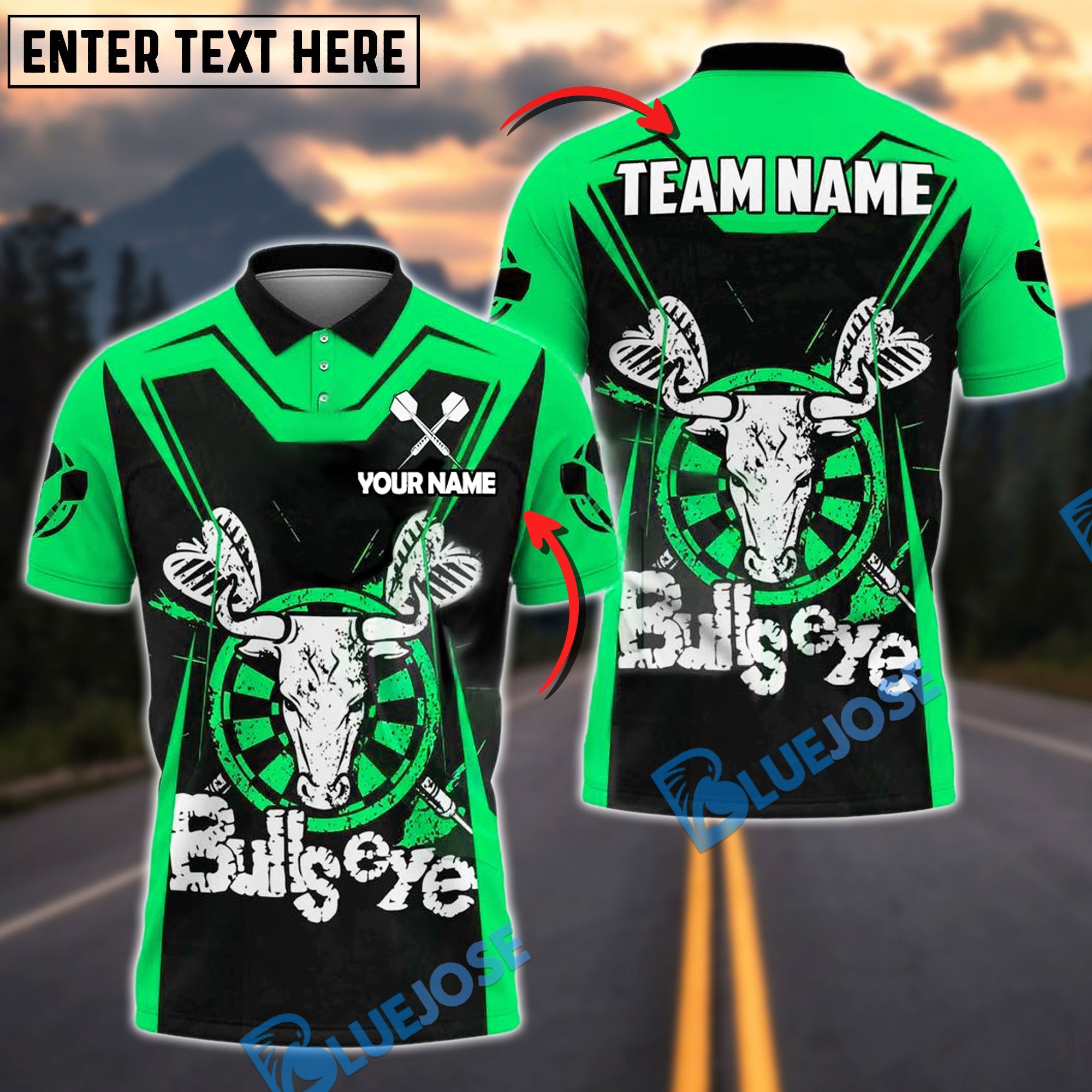 BlueJose Darts Bullseye Design Personalized Name, Team Name Shirt (4 Colors)