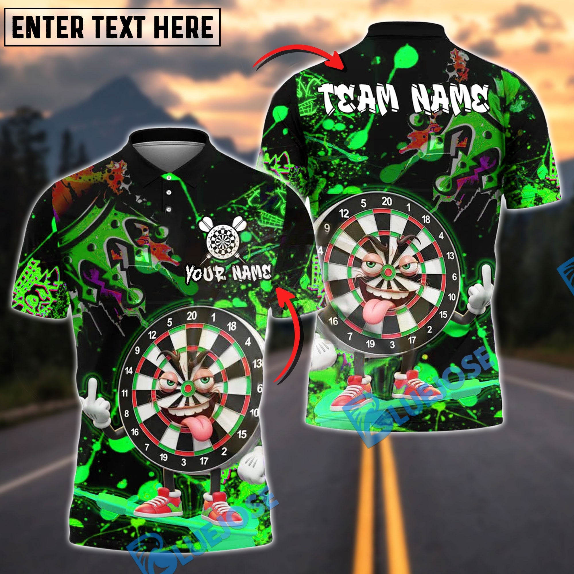 BlueJose Darts Dartboard Graffiti Cartoon Style Customized Name, Team Name 3D Shirt (4 Colors)