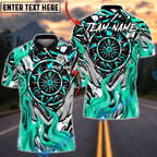 BlueJose Darts Abstract Flames with Geometric Dartboard Pattern Personalized Name, Team Name Unisex Shirt (4 Colors)