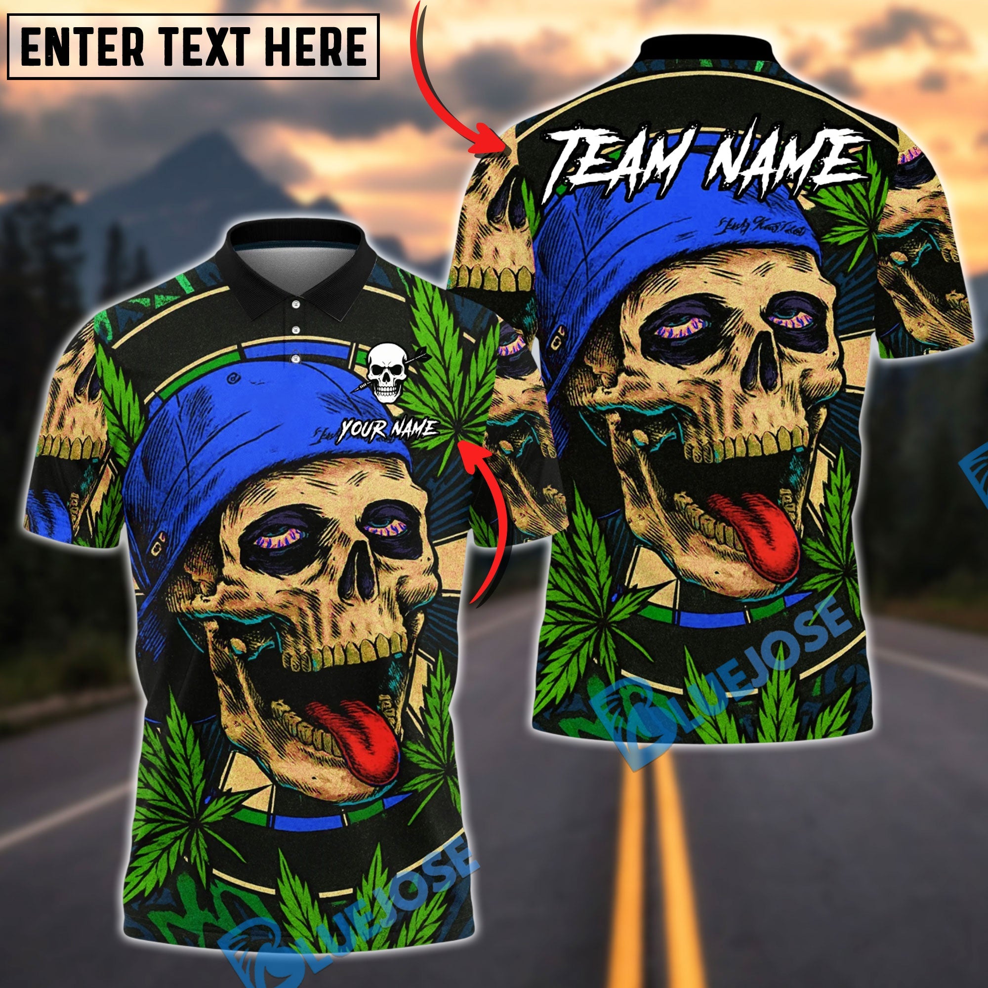 BlueJose Darts Skull Weed Beanie High Skull Art Multicolor Options Personalized Name Shirt (4 Colors)