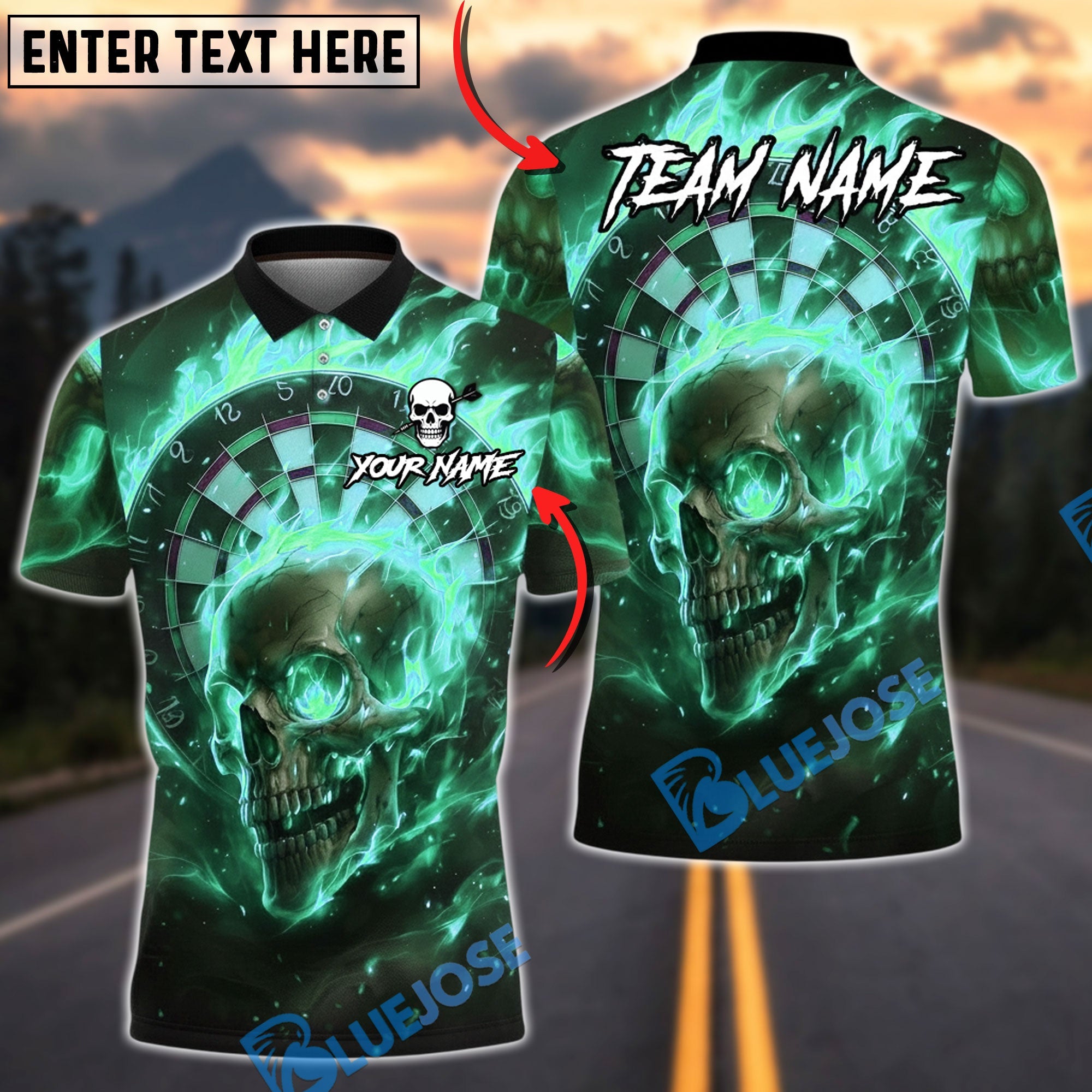 BlueJose Darts Lightning Flame Skull Multicolor Options Personalized Name Shirt (4 Colors)