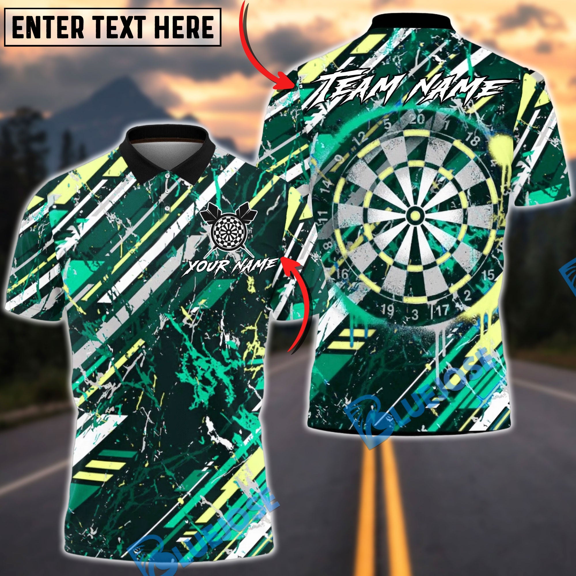 BlueJose Darts Abstract Strike Style Multicolor Options Personalized Name Shirt (4 Colors)