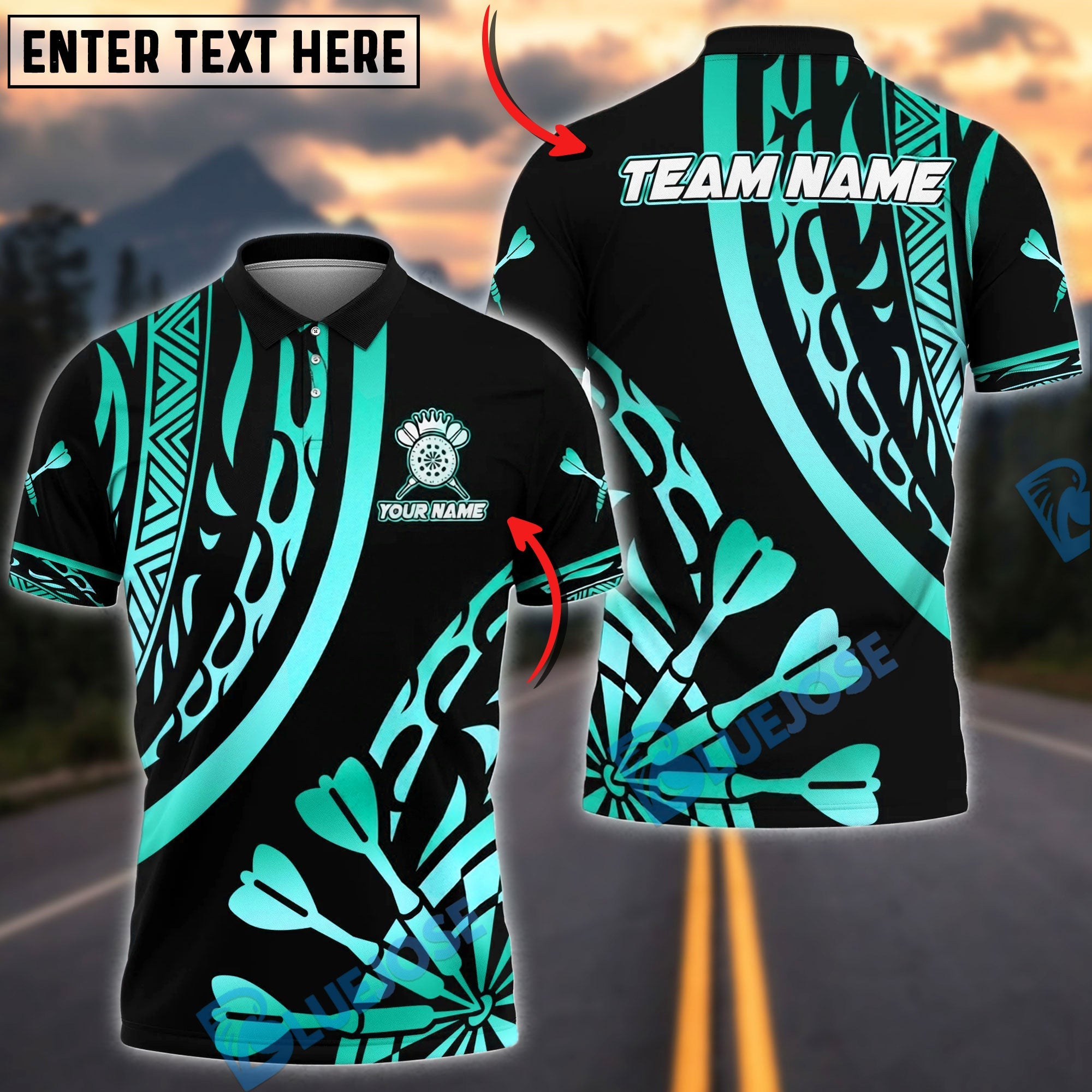 BlueJose Darts Elite Tribal Personalized Name, Team Name Unisex Shirt (6 Colors)