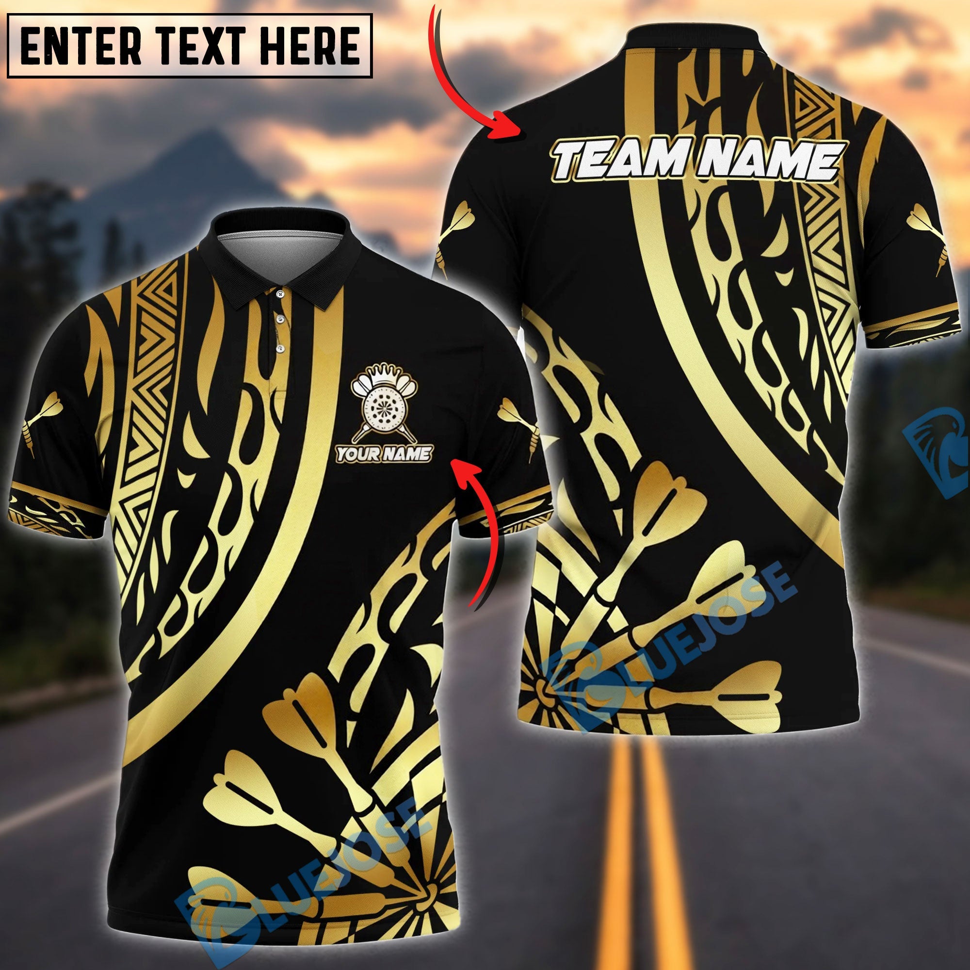 BlueJose Darts Elite Tribal Personalized Name, Team Name Unisex Shirt (6 Colors)