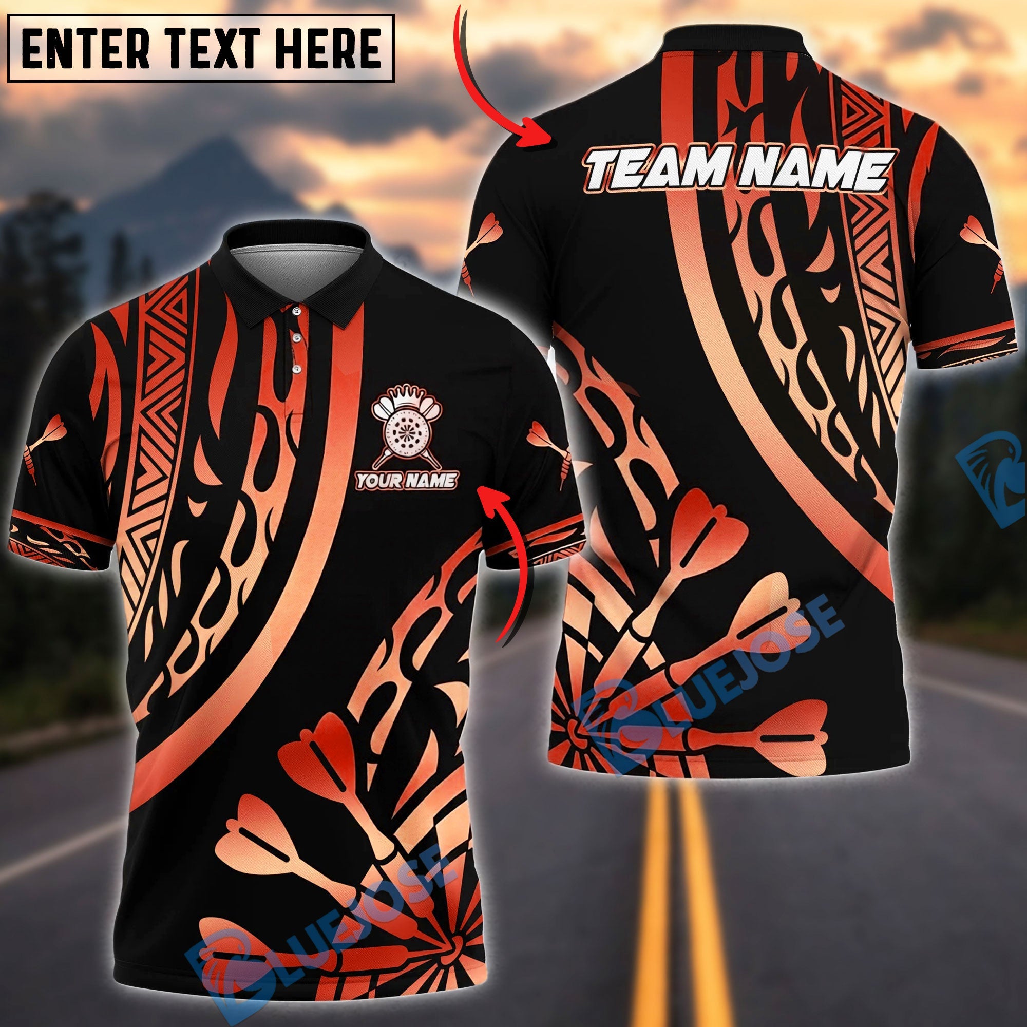 BlueJose Darts Elite Tribal Personalized Name, Team Name Unisex Shirt (6 Colors)