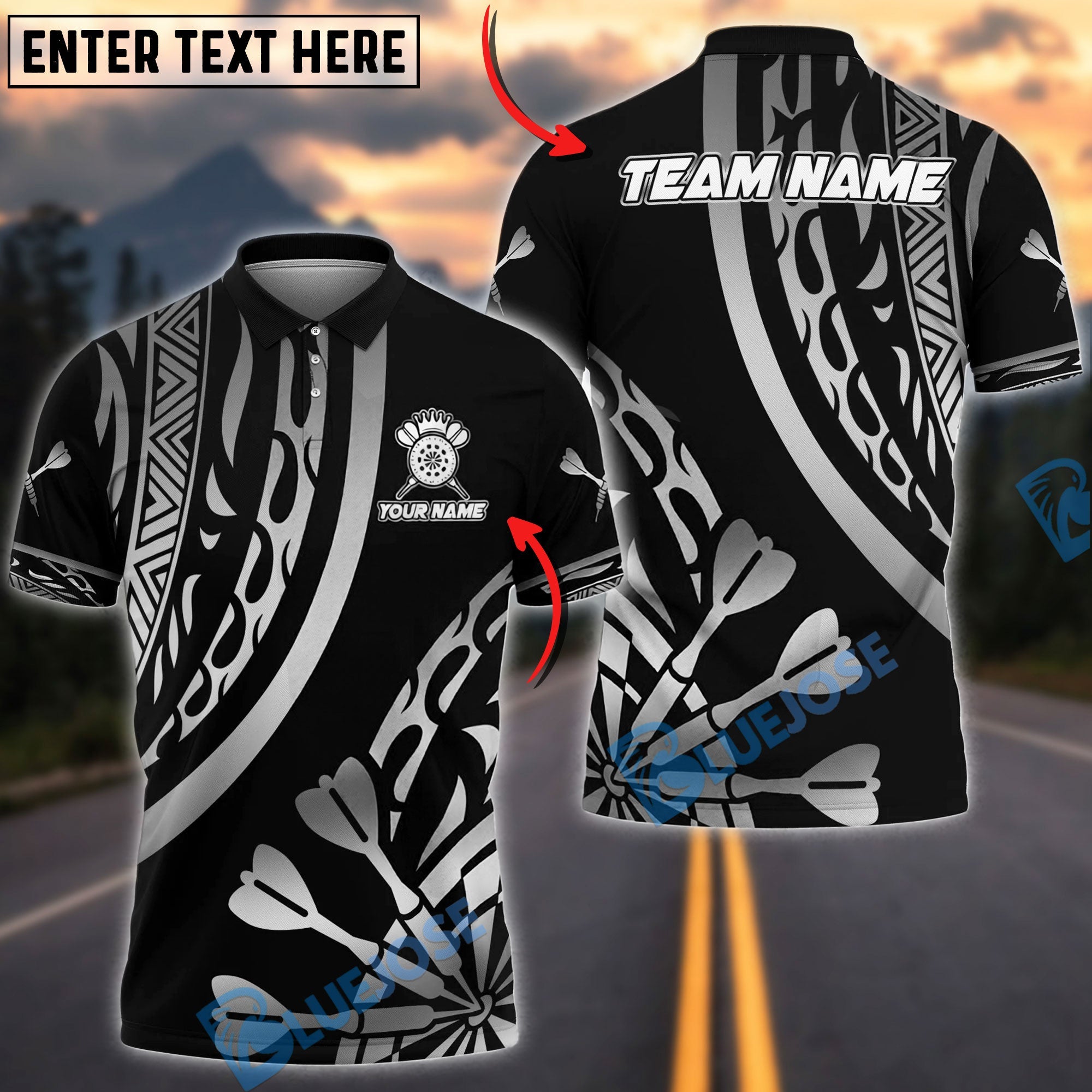 BlueJose Darts Elite Tribal Personalized Name, Team Name Unisex Shirt (6 Colors)