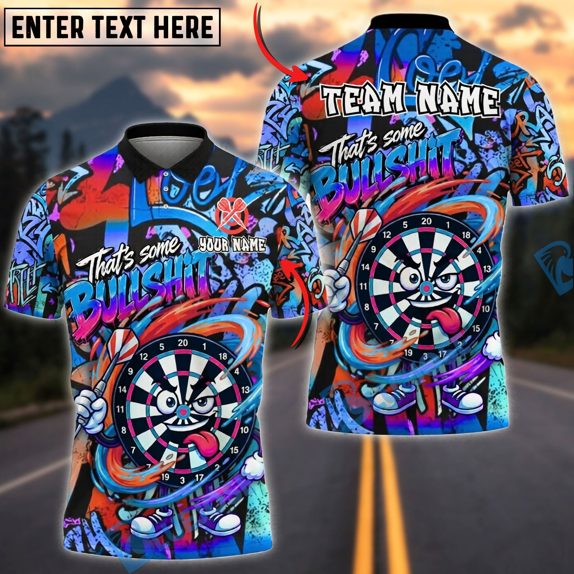 BlueJose Darts Funny Some Bullshit Graffiti Personalized Name, Team Name Unisex Shirt (4 Colors)