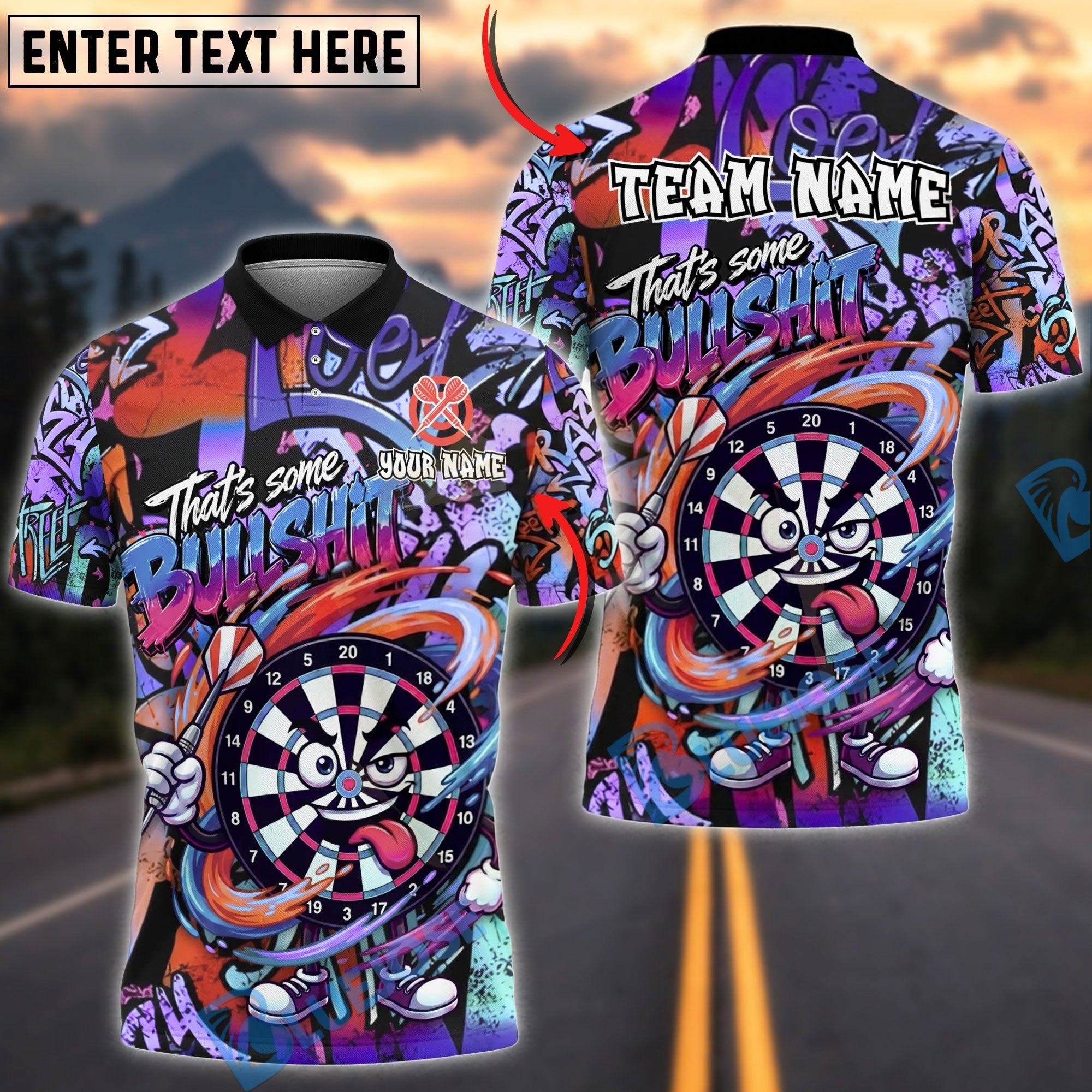BlueJose Darts Funny Some Bullshit Graffiti Personalized Name, Team Name Unisex Shirt (4 Colors)