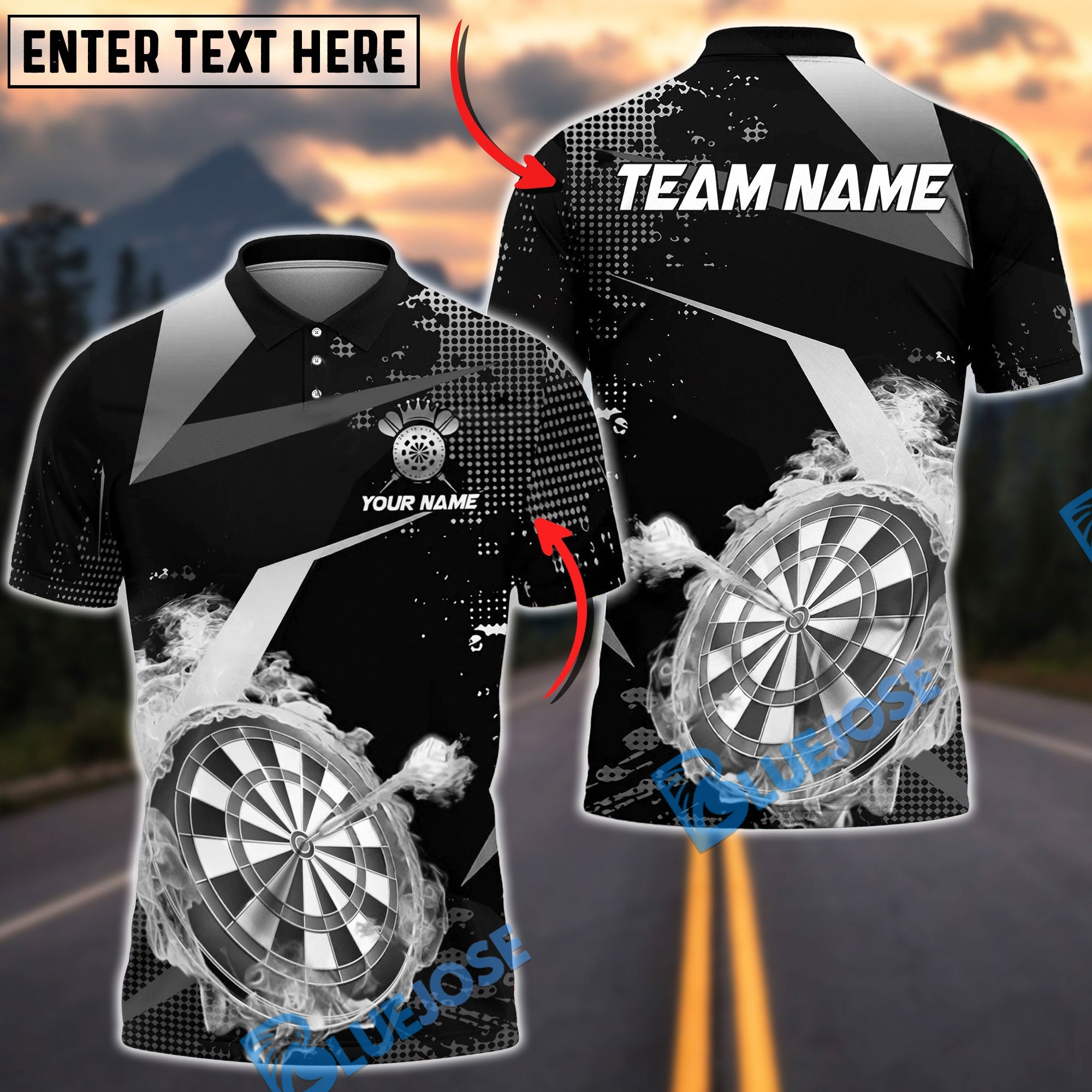 BlueJose Darts Luxury Flame Gold Personalized Name, Team Name Unisex Shirt (6 Colors)
