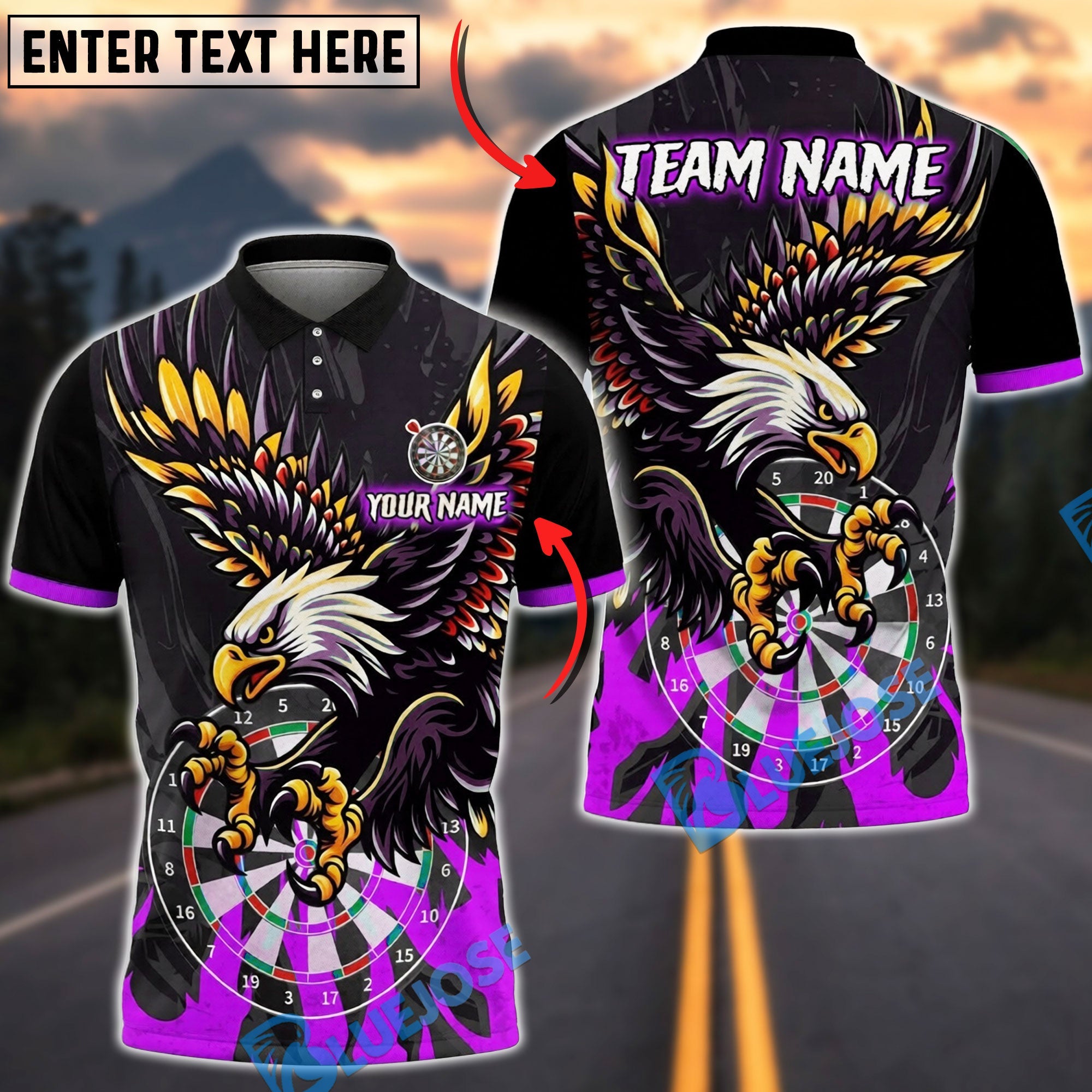 BlueJose Darts Eagle Attack Personalized Name, Team Name Unisex Shirt (6 Colors)