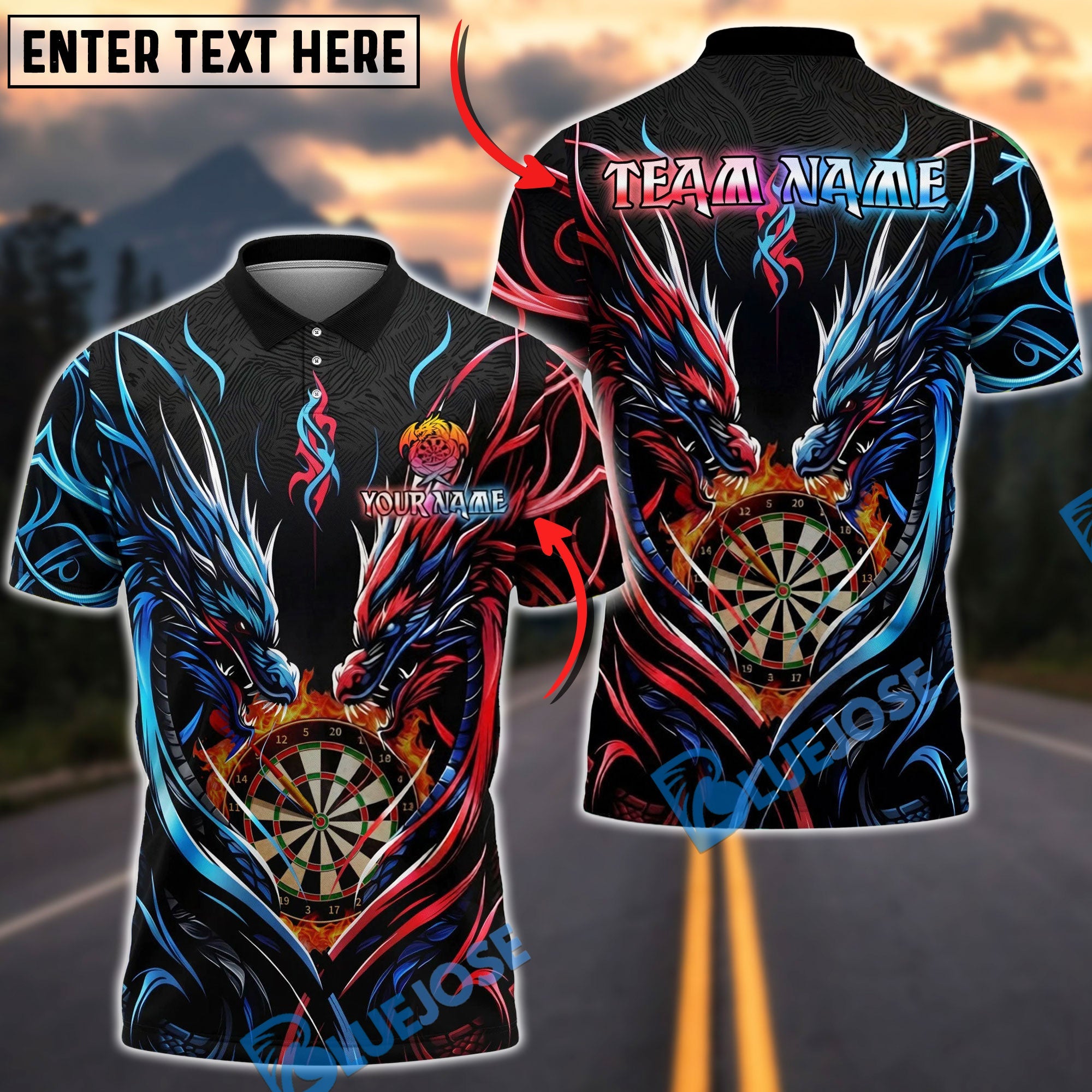 BlueJose Darts Twin Dragon Personalized Name Shirt
