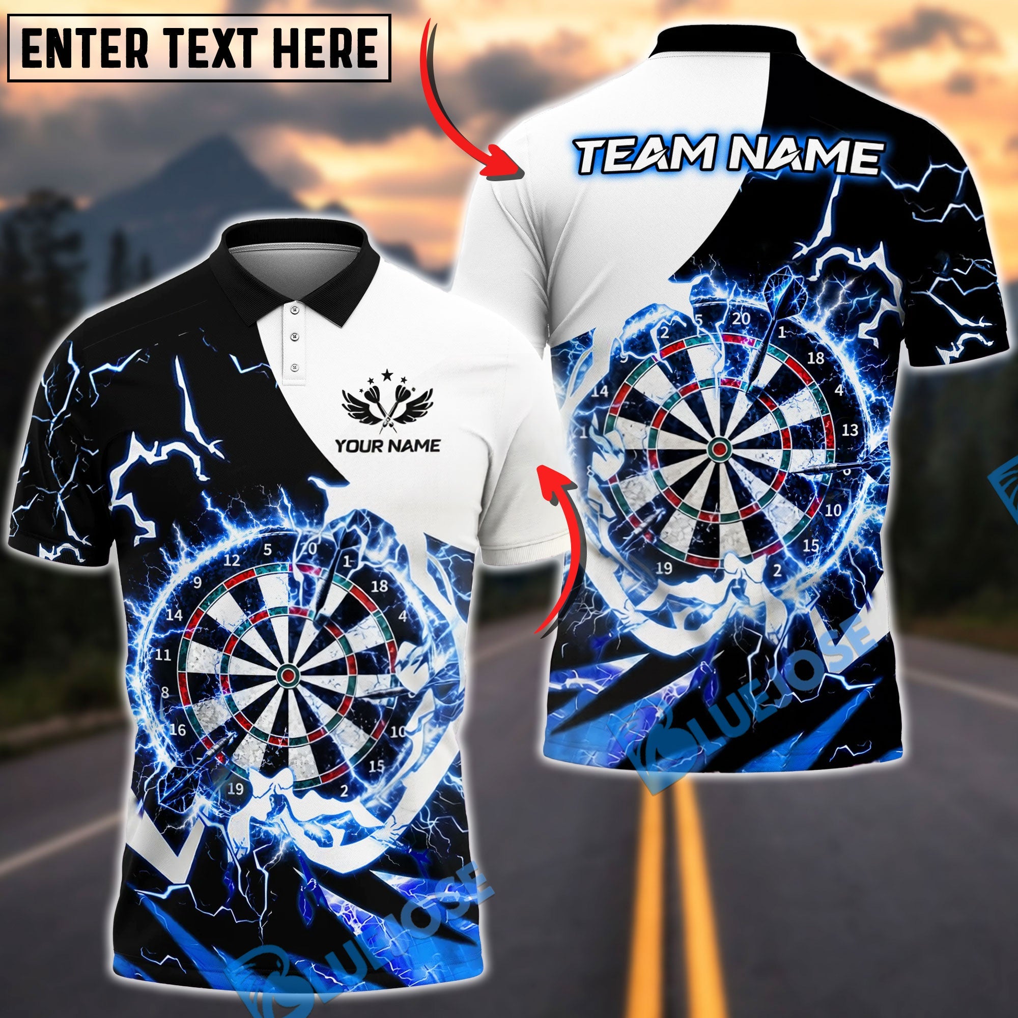 BlueJose Darts Dartboard Storm Power Personalized Name, Team Name Unisex Shirt (6 Colors)