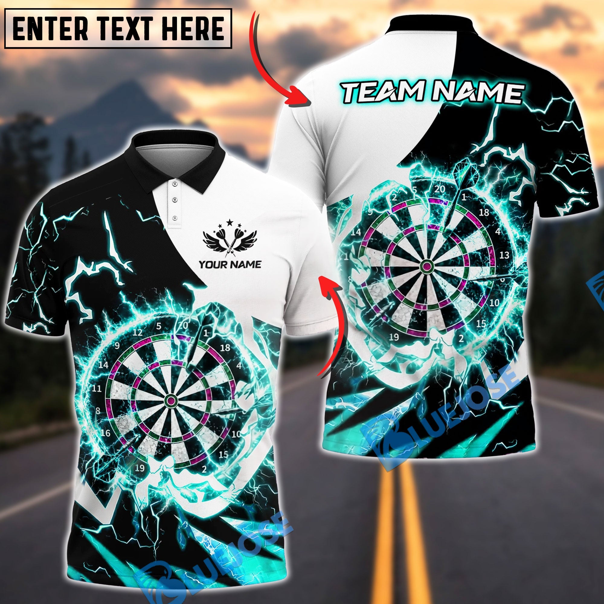 BlueJose Darts Dartboard Storm Power Personalized Name, Team Name Unisex Shirt (6 Colors)