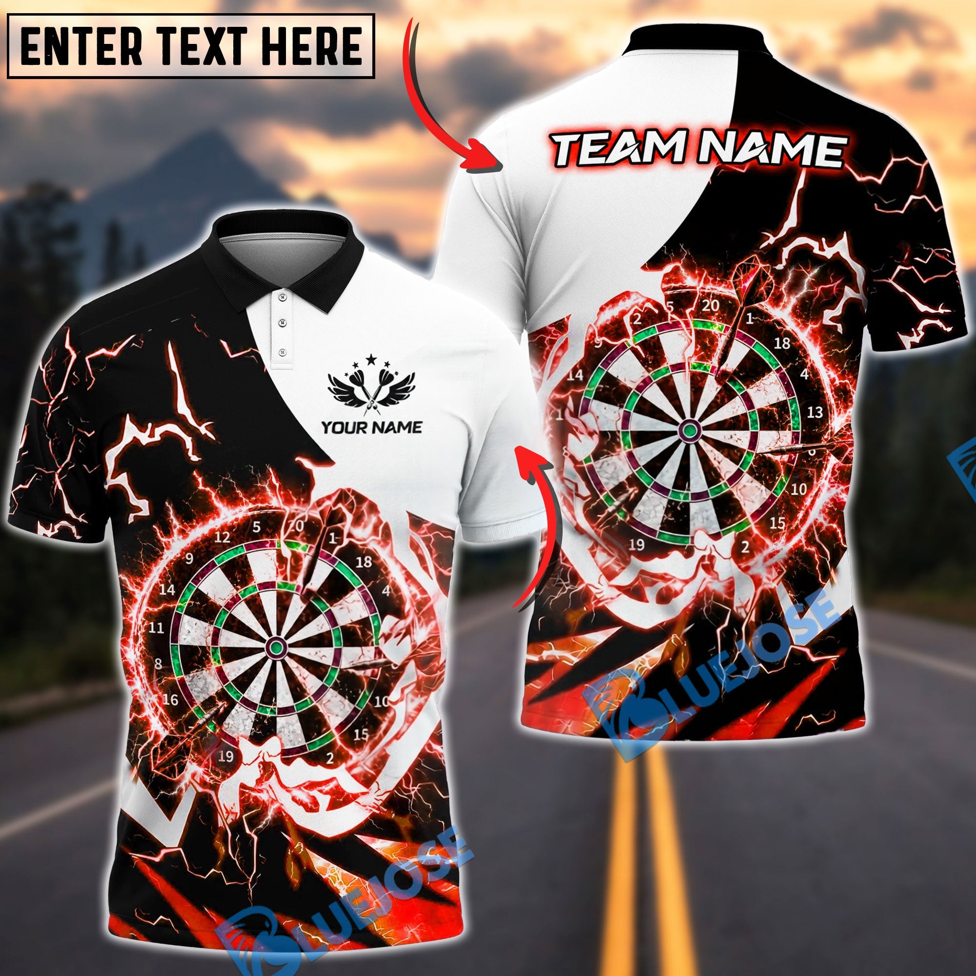 BlueJose Darts Dartboard Storm Power Personalized Name, Team Name Unisex Shirt (6 Colors)