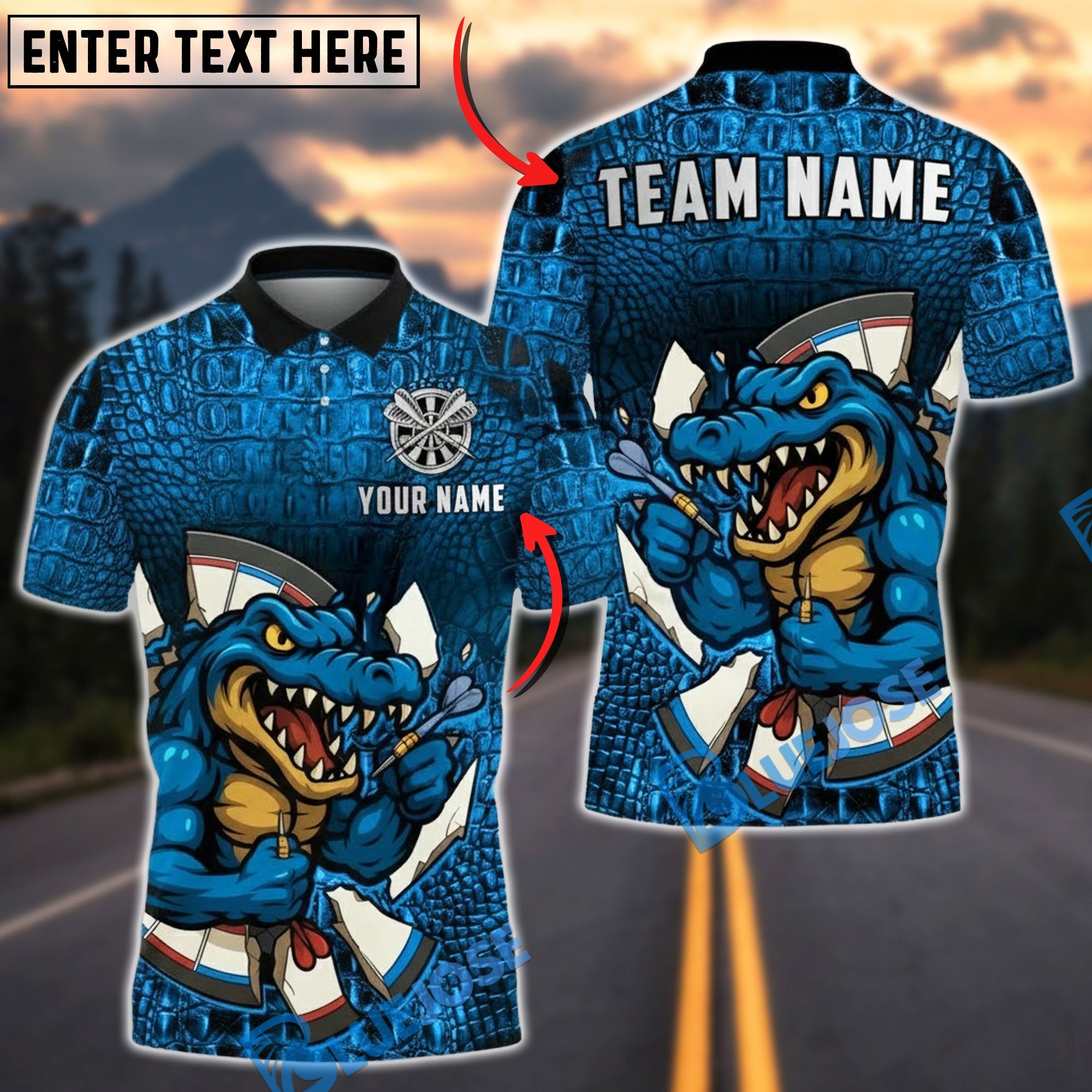 BlueJose Darts Crocodile Warrior Scale Dartboard Multicolor Options Personalized Name Shirt (6 Colors)