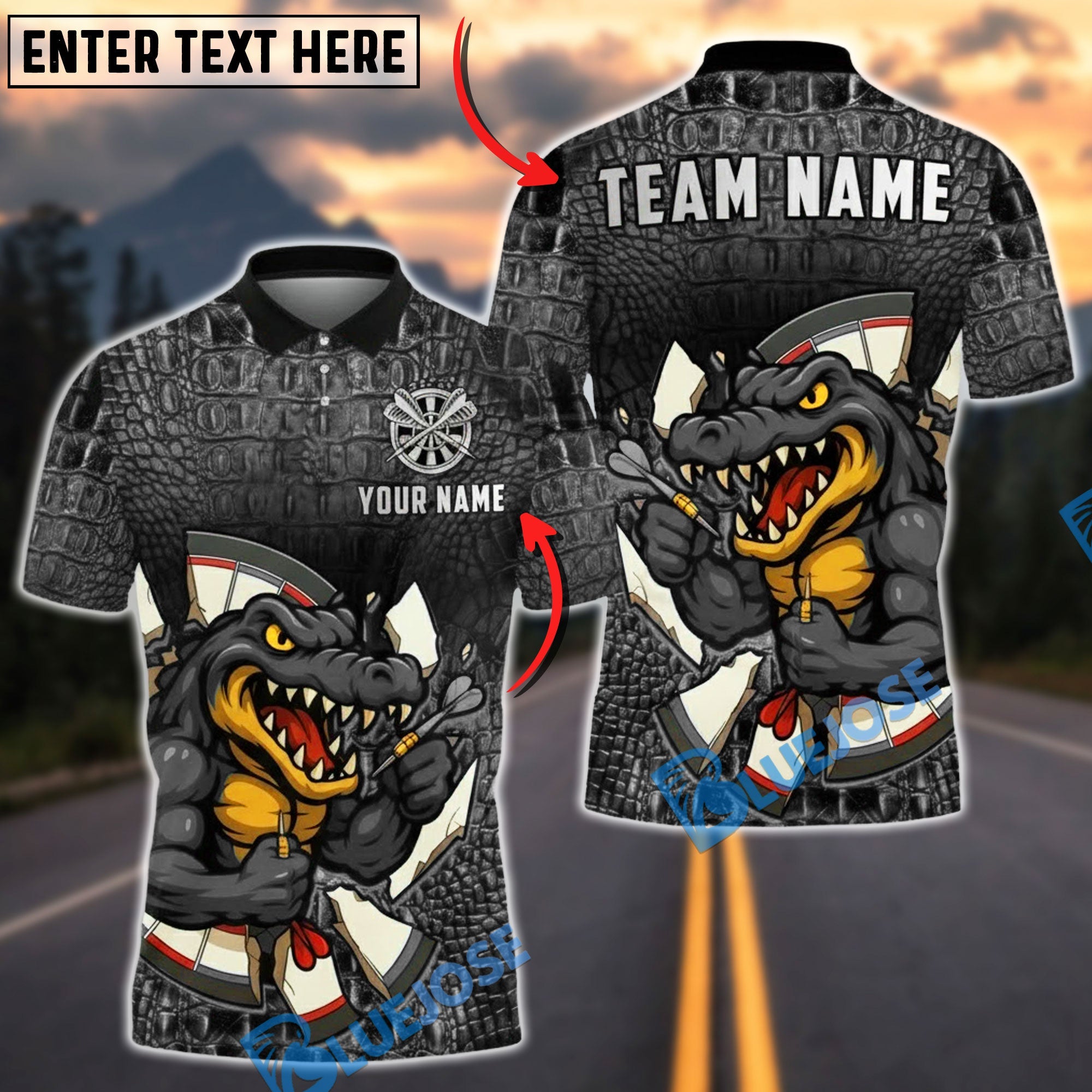 BlueJose Darts Crocodile Warrior Scale Dartboard Multicolor Options Personalized Name Shirt (6 Colors)