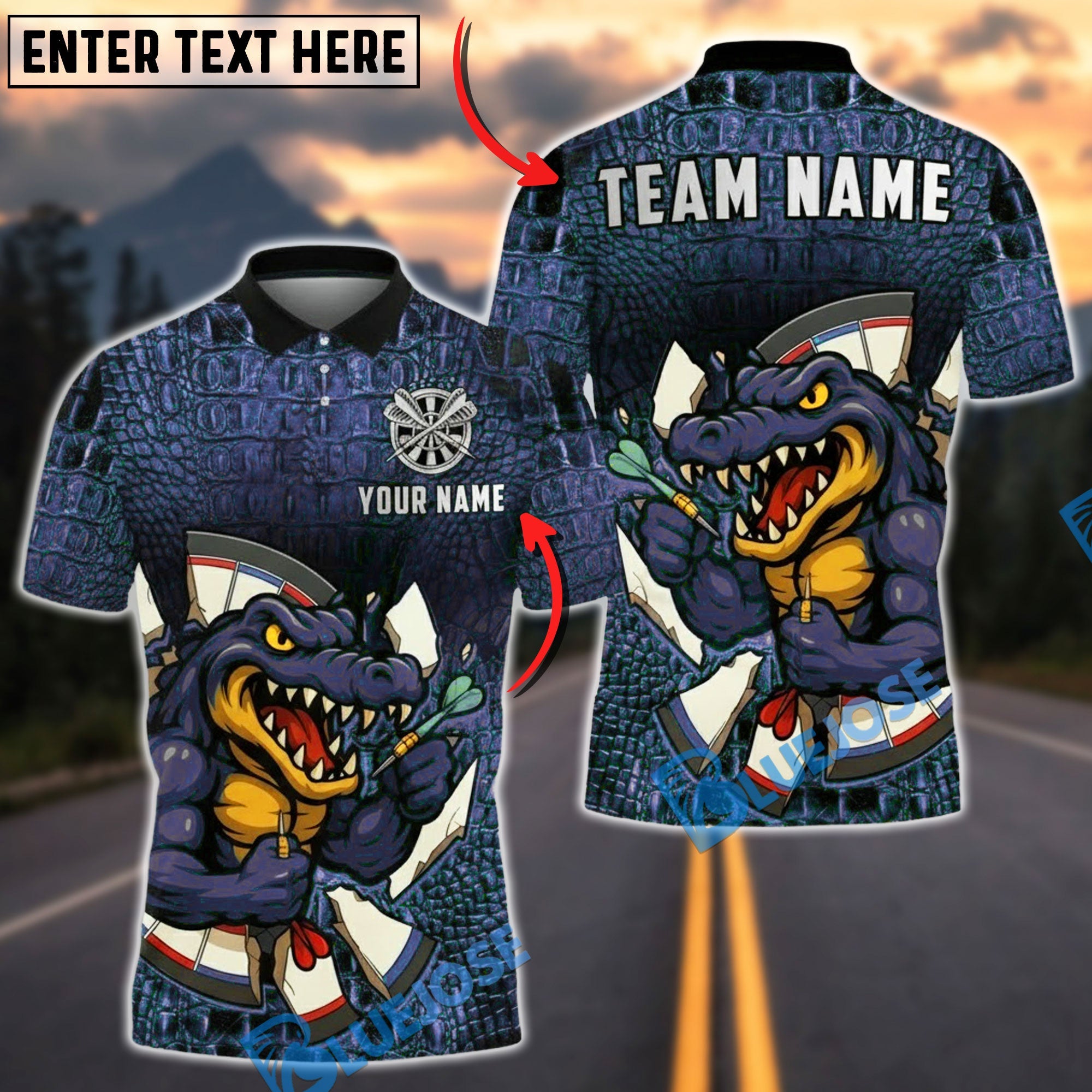 BlueJose Darts Crocodile Warrior Scale Dartboard Multicolor Options Personalized Name Shirt (6 Colors)