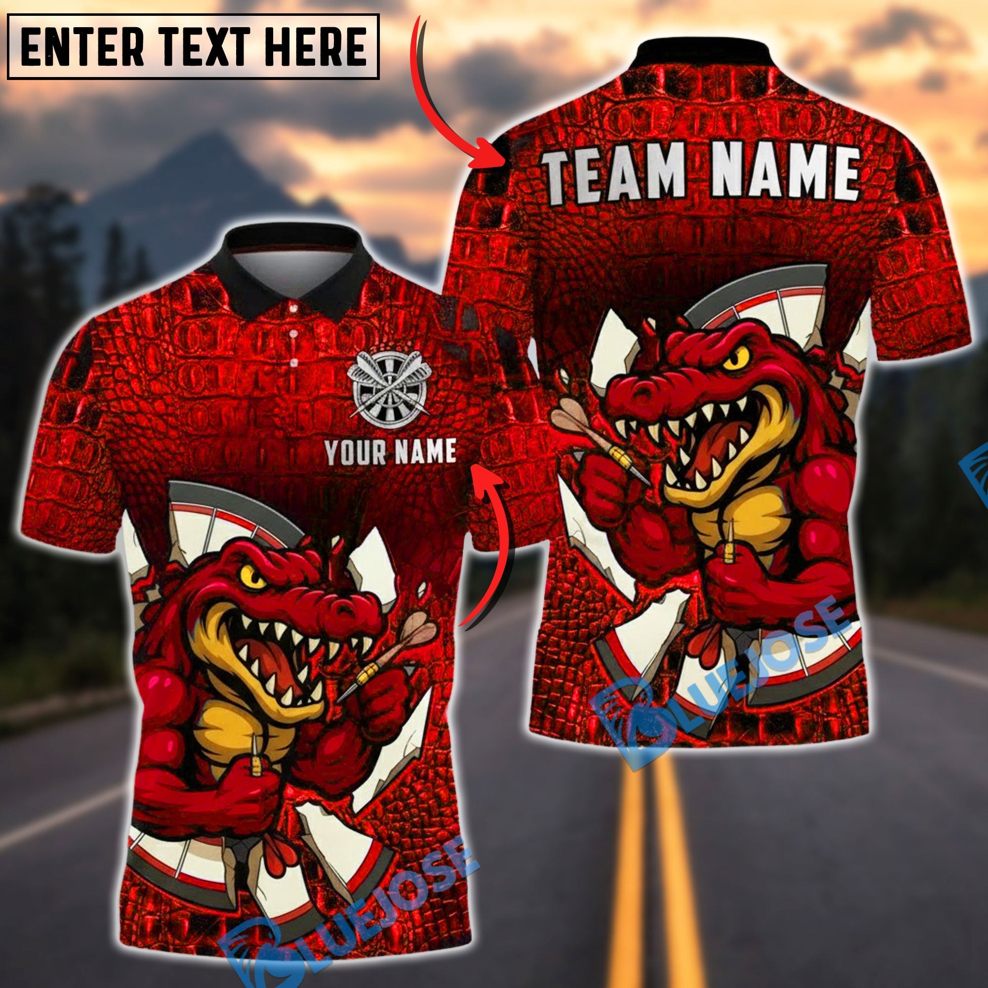 BlueJose Darts Crocodile Warrior Scale Dartboard Multicolor Options Personalized Name Shirt (6 Colors)