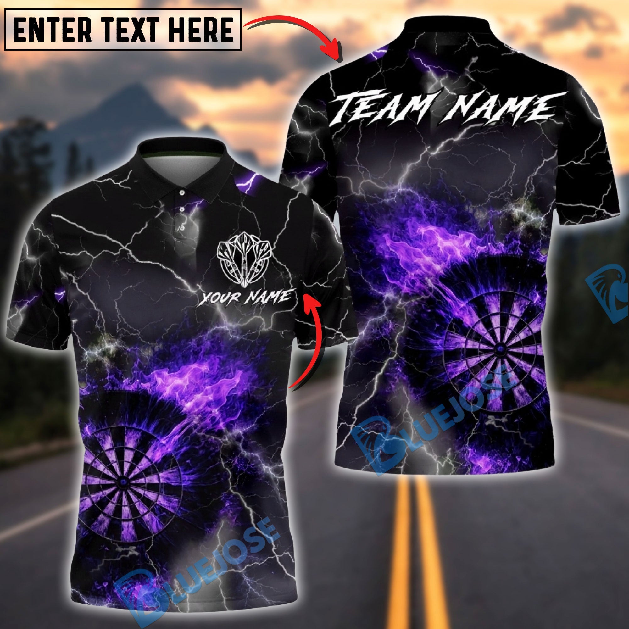 BlueJose Darts Fire Storm Inferno Dartboard Multicolor Options Personalized Name Shirt (4 Colors)