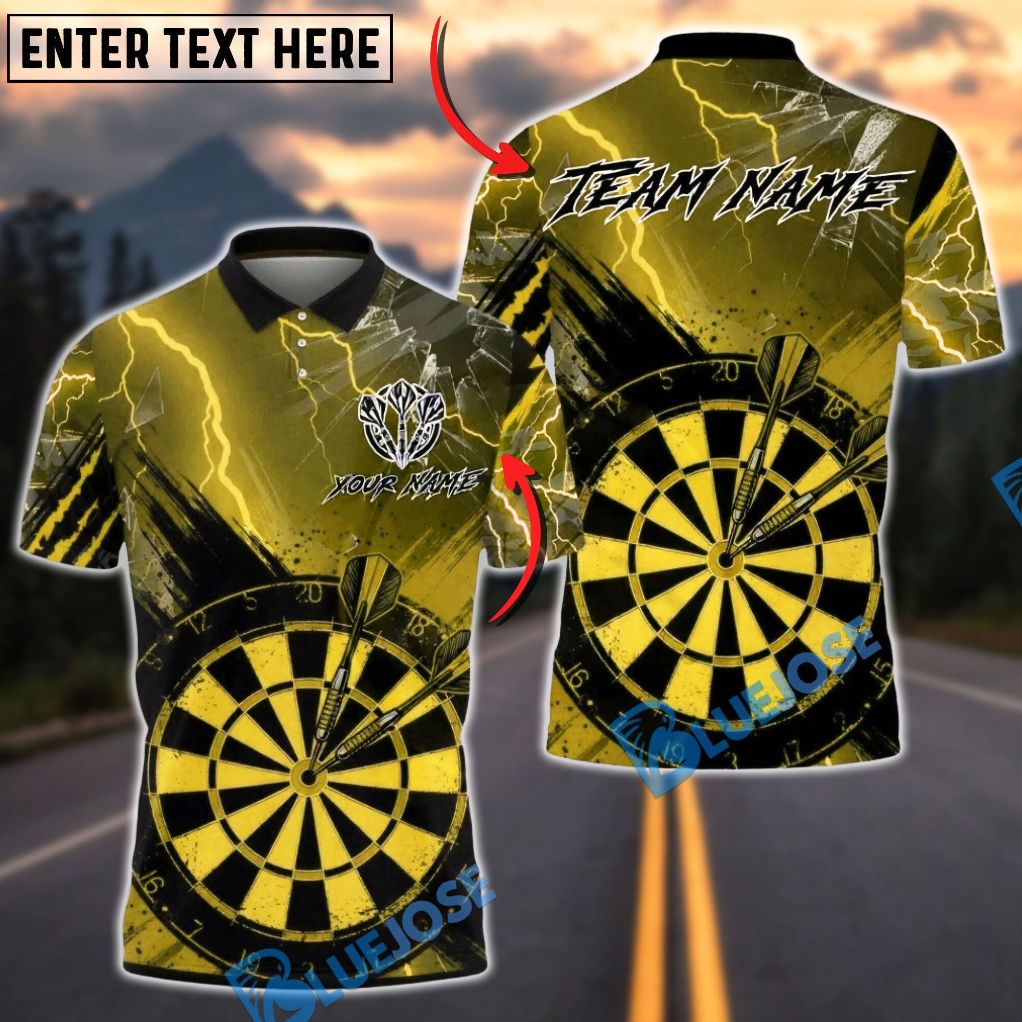BlueJose Darts Lightning Dartboard Precision Throw Multicolor Options Personalized Name Shirt (6 Colors)
