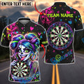 BlueJose Darts Gothic Skull Girl Neon Tattoo Art Personalized Name Shirt