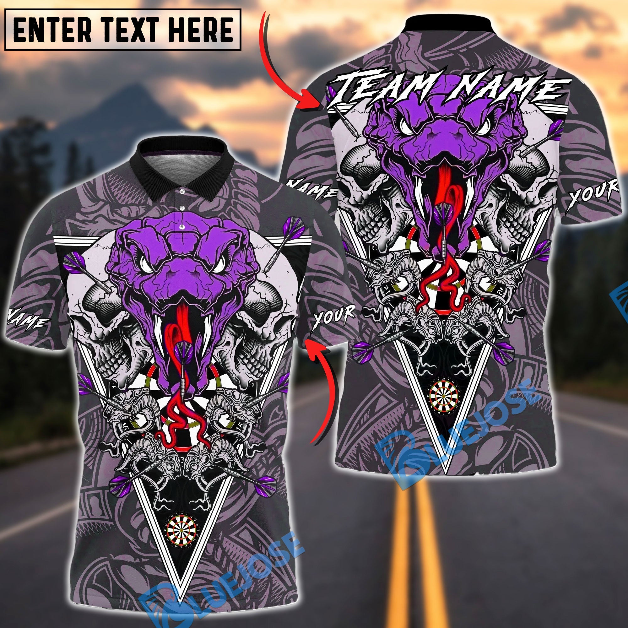 BlueJose Darts Skull Snake Dartboard Target Gothic Style Multicolor Options Personalized Name Shirt (4 Colors)