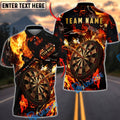 BlueJose Darts Dartboard Fire Flame Dark Style Multicolor Options Personalized Name Shirt (4 Colors)