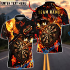 BlueJose Darts Dartboard Fire Flame Dark Style Multicolor Options Personalized Name Shirt (4 Colors)